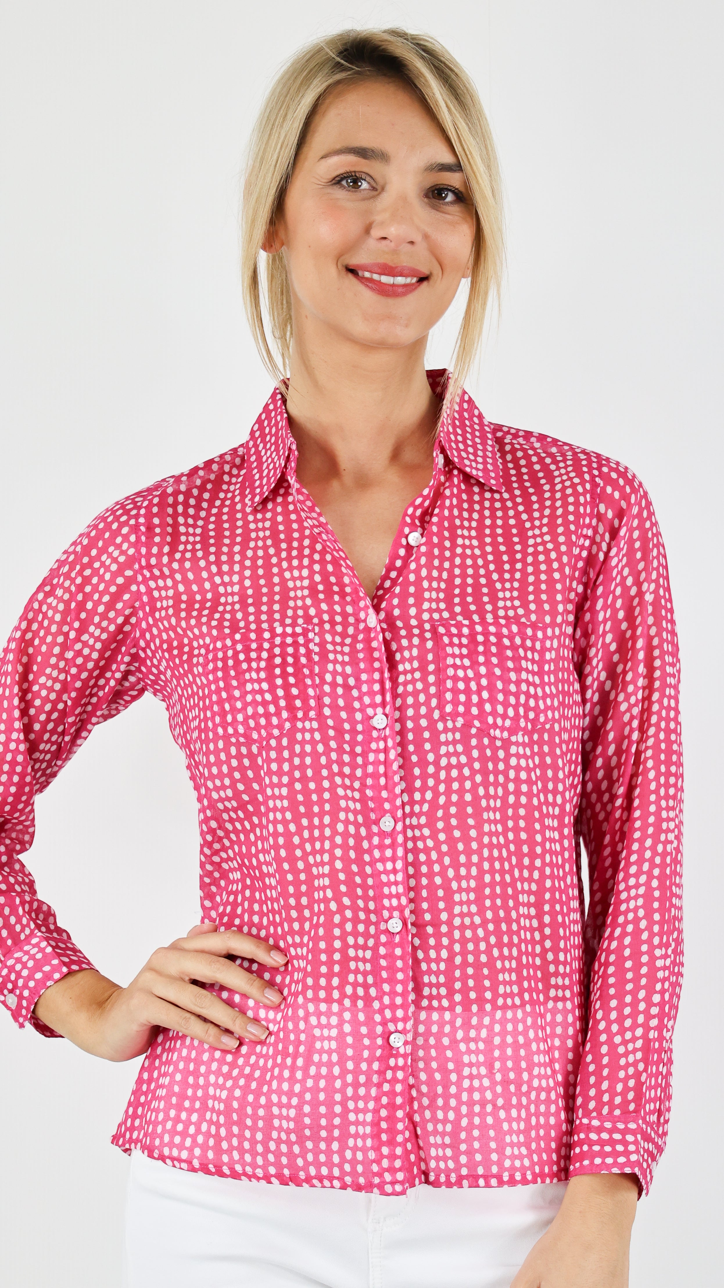 CHEMISE IMPRIMEE EN COTON SX7522 TERRE ROUGE#color_408E/ESTER FUSHIA