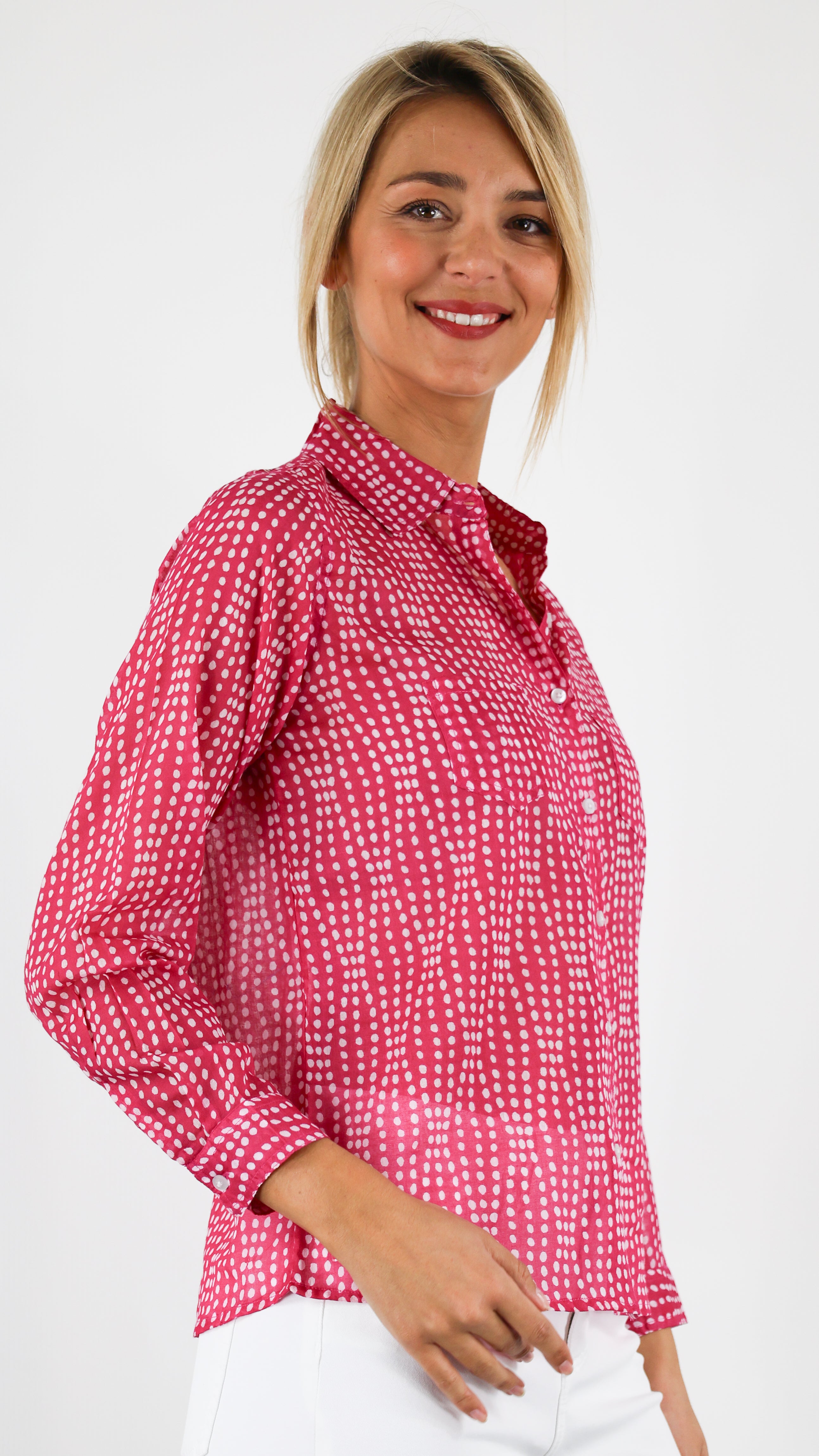 CHEMISE IMPRIMEE EN COTON SX7522 TERRE ROUGE#color_408E/ESTER FUSHIA