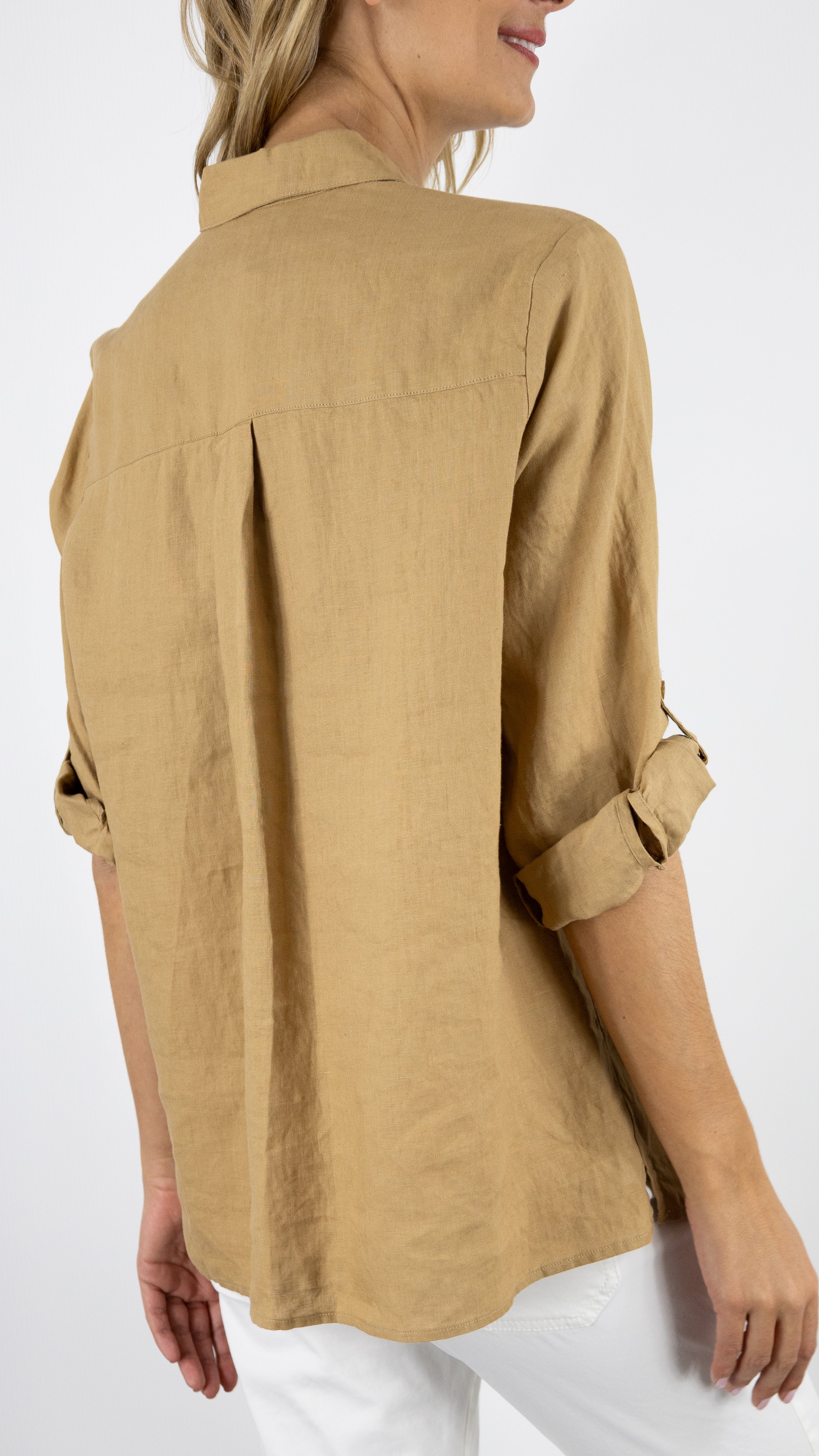 CHEMISE EN LIN MANCHES 3/4 TONI 1438/02 71027 TABAC CAMEL #color_740/TABAC