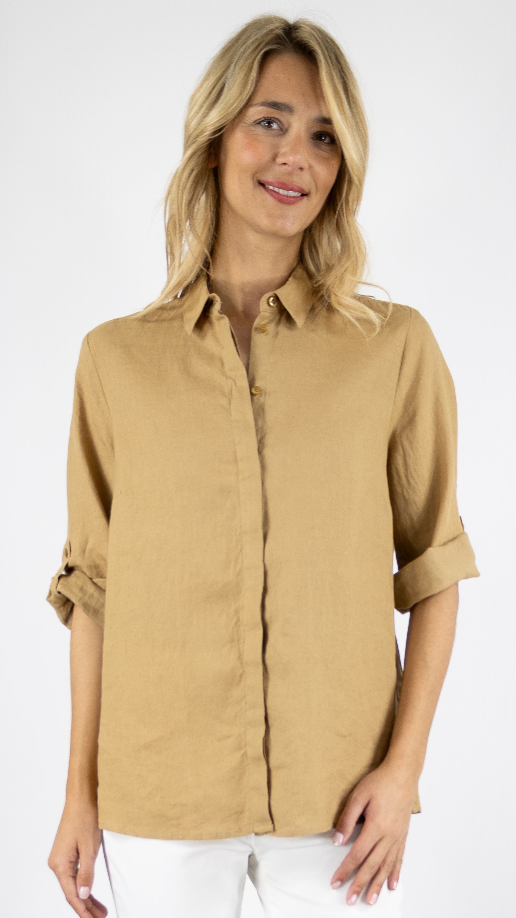 CHEMISE EN LIN MANCHES 3/4 TONI 1438/02 71027 TABAC CAMEL #color_740/TABAC