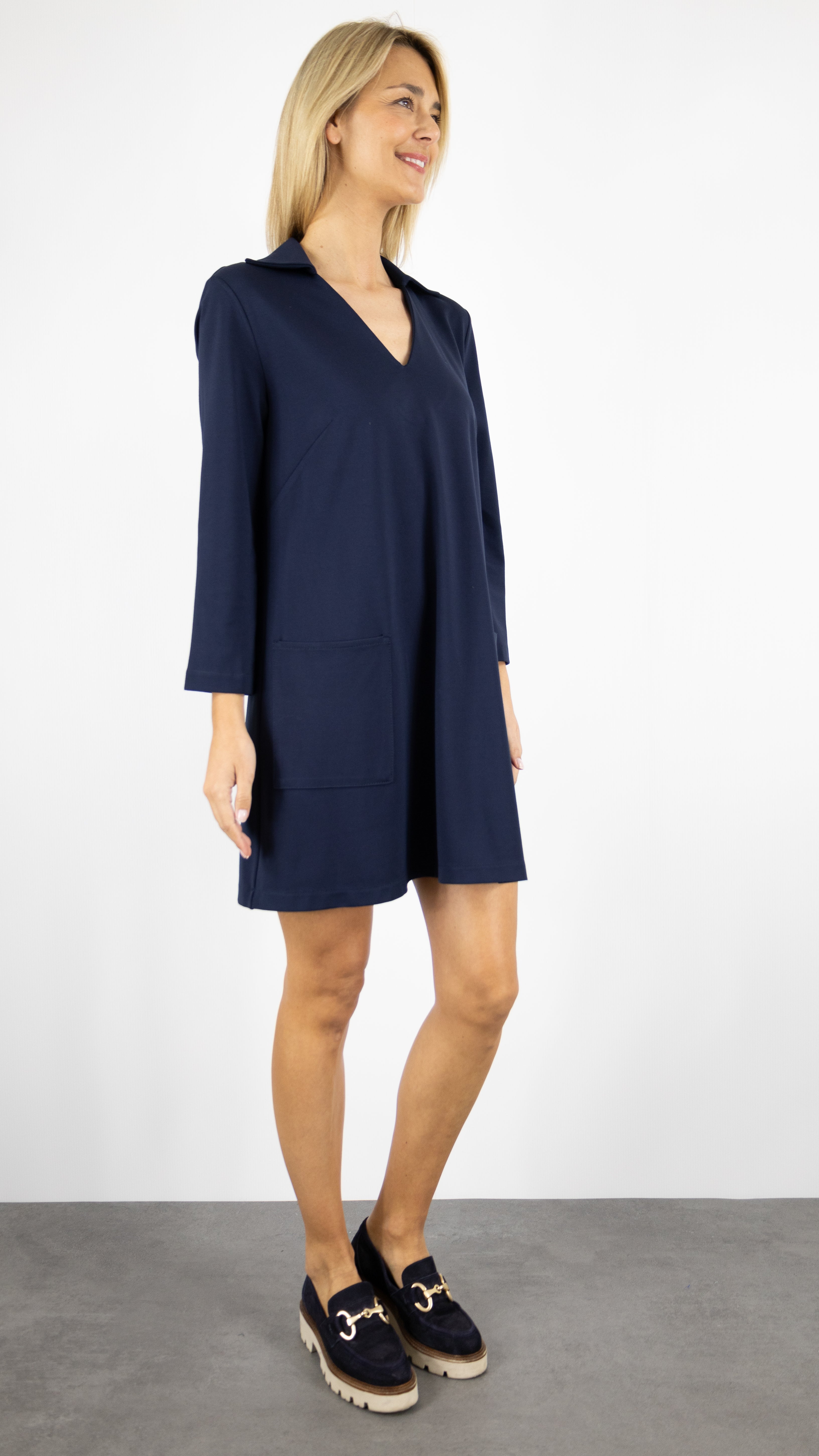 ROBE COURTE EN JERSEY COL CHEMISE AECRHAE IMPERIAL BLEU MARINE#color_1680/BLU SCURO