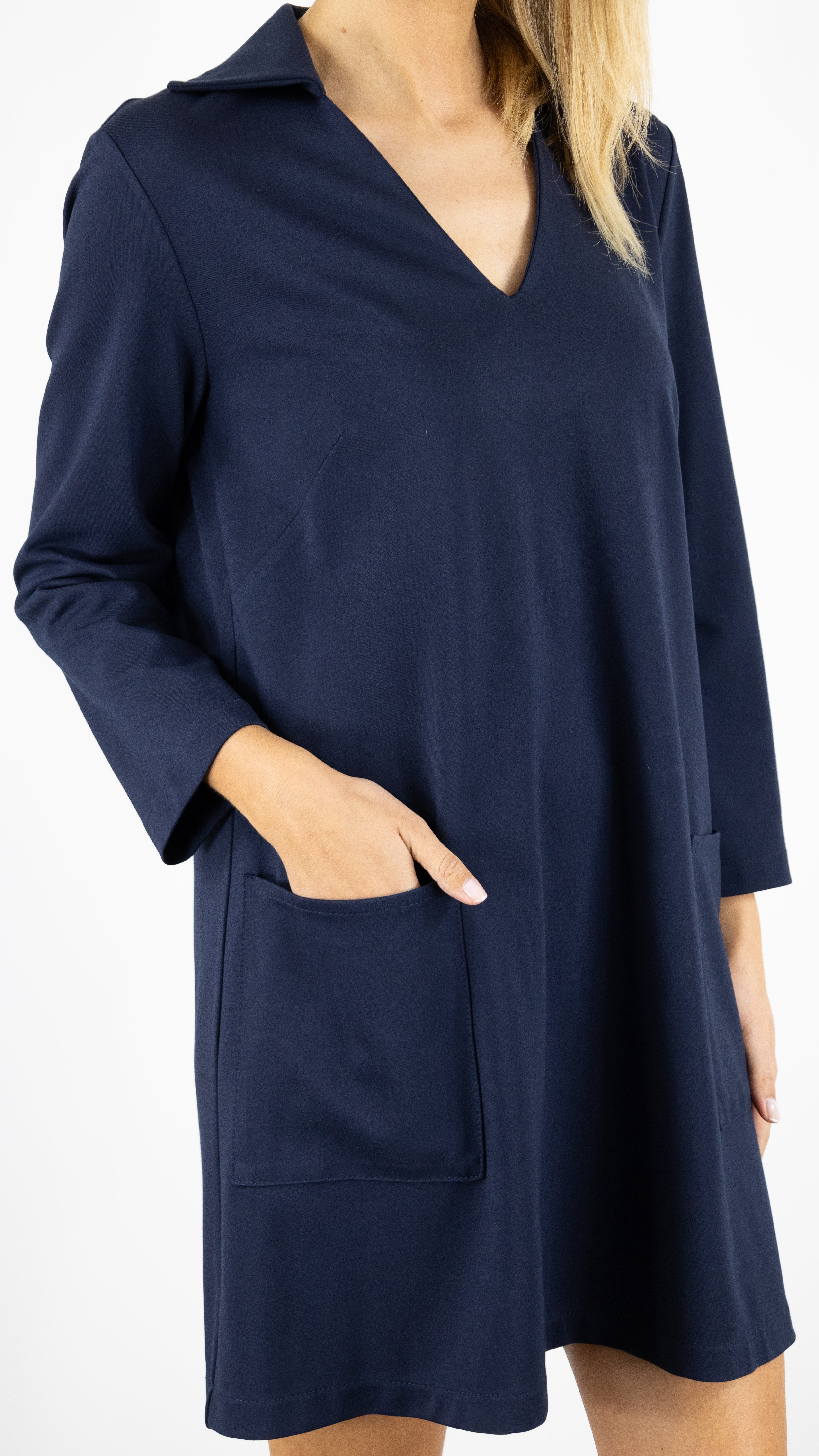 ROBE COURTE EN JERSEY COL CHEMISE AECRHAE IMPERIAL BLEU MARINE#color_1680/BLU SCURO