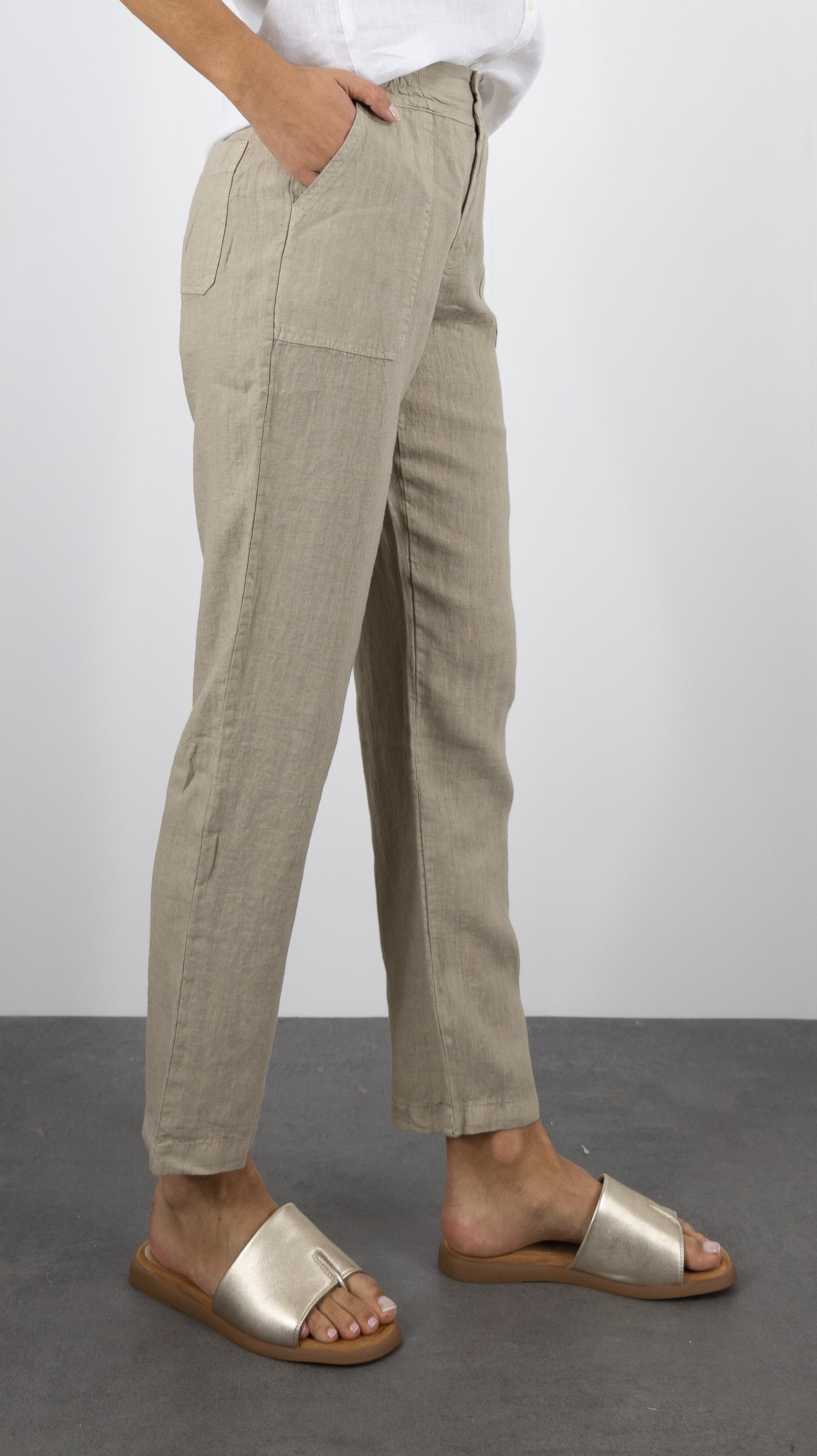  PANTALON EN LIN 2 POCHES CARGO PTL3572 BEIGE