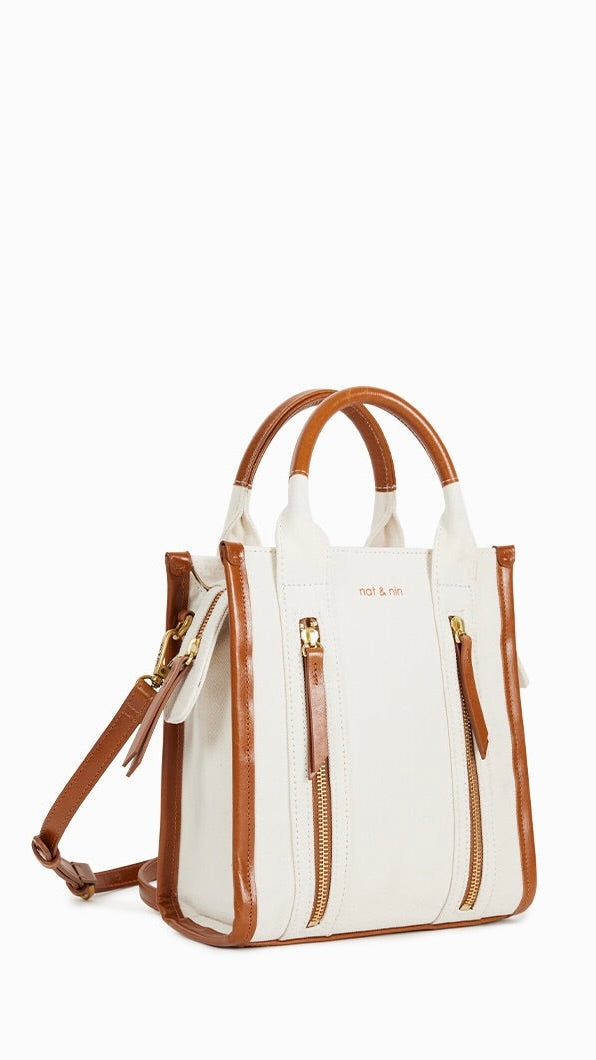 MINI CABAS ZIPPE TOILE SAC MINI OPERA NAT ET NIN BEIGE CAMEL