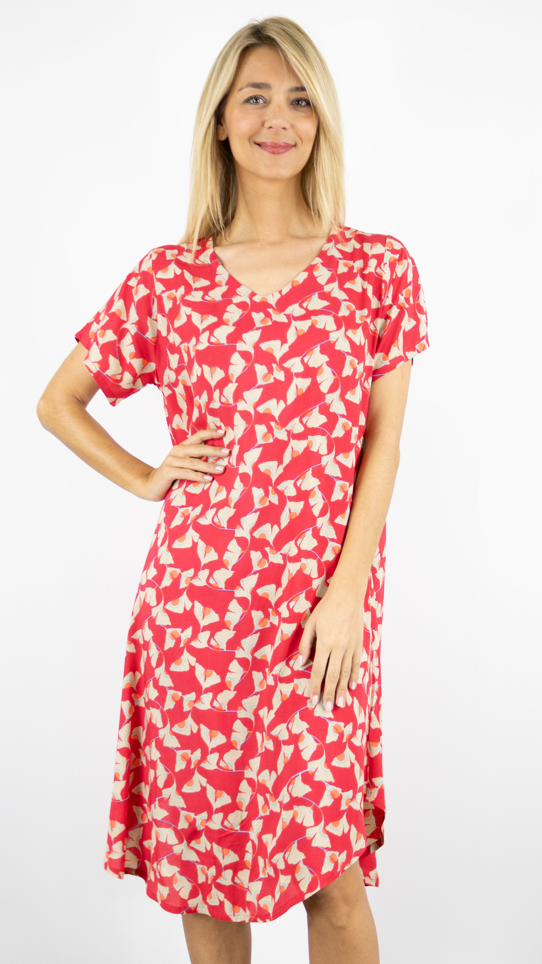 ROBE AMPLE IMPRIMEE VOUS 65851 ROUGE FONCE