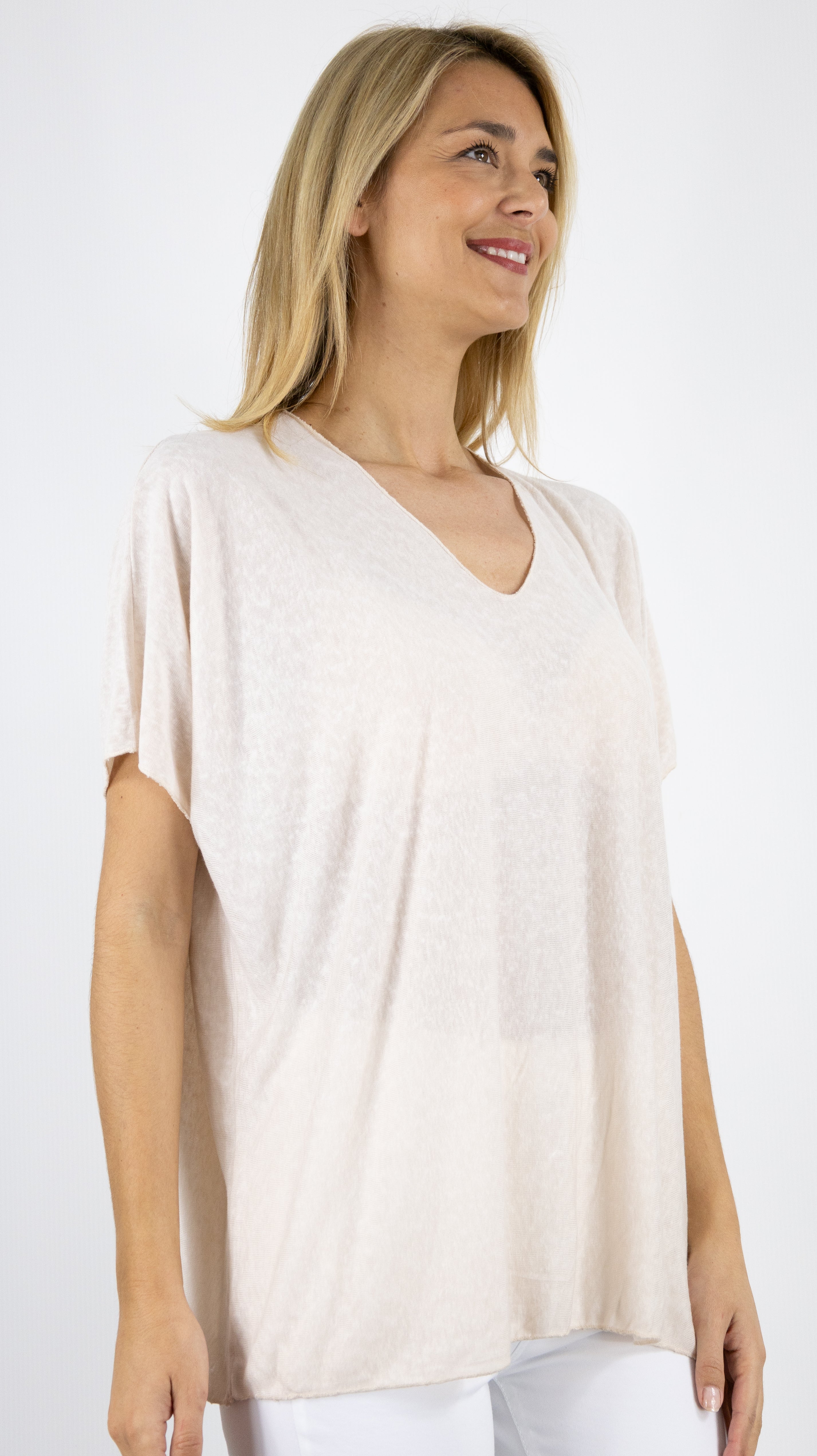 TEE SHIRT AMPLE MANCHES COURTES COL V ANDROMEDE 652224#color_beige