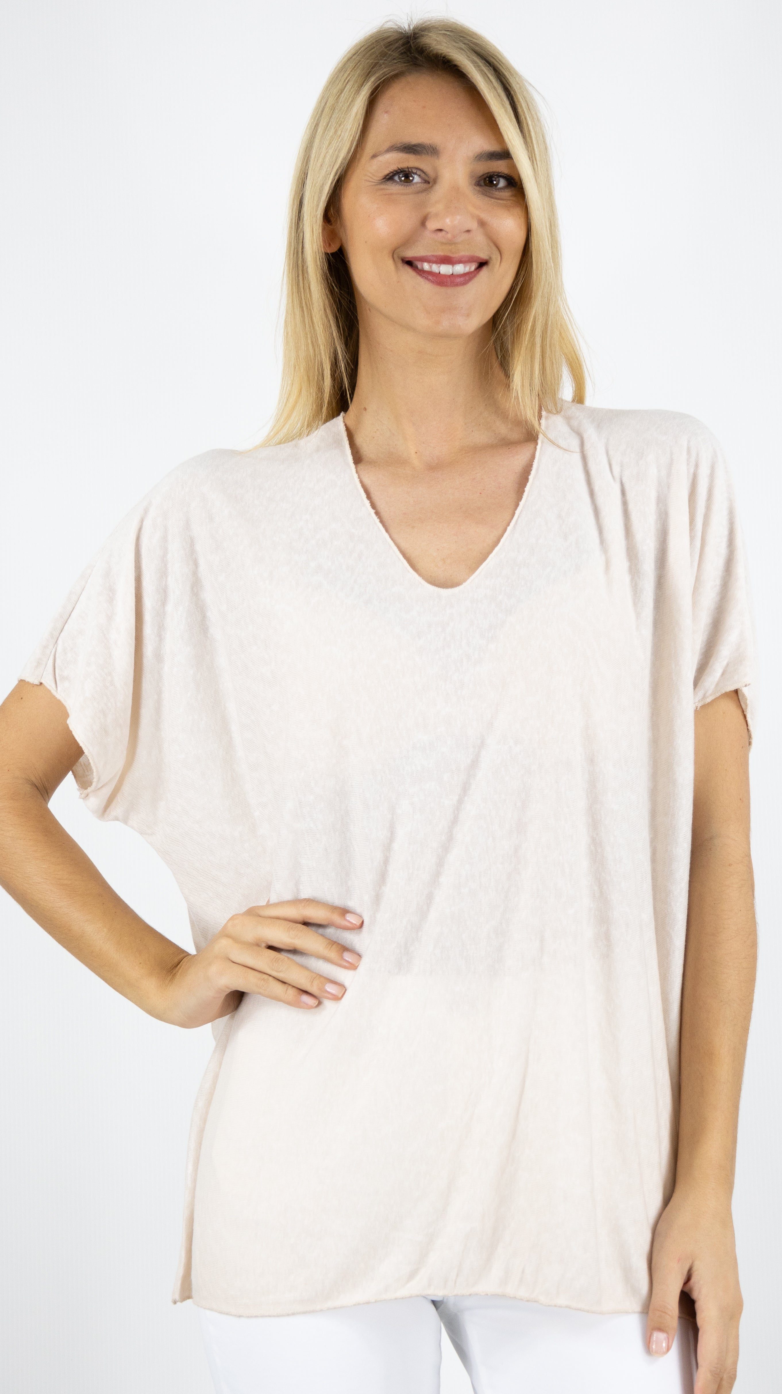 TEE SHIRT AMPLE MANCHES COURTES COL V ANDROMEDE 652224#color_beige