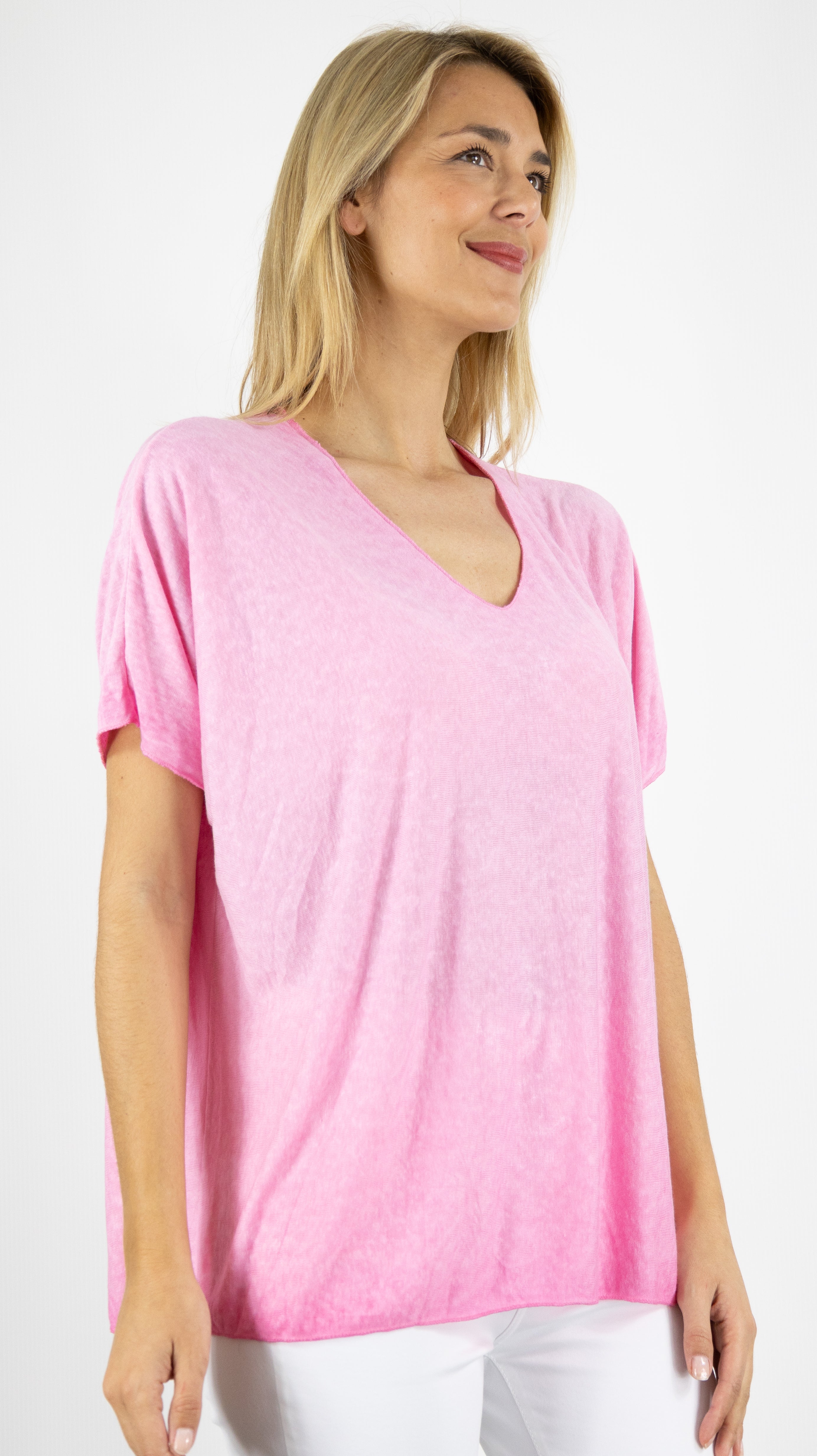 TEE SHIRT AMPLE MANCHES COURTES COL V ANDROMEDE 652224#color_rose