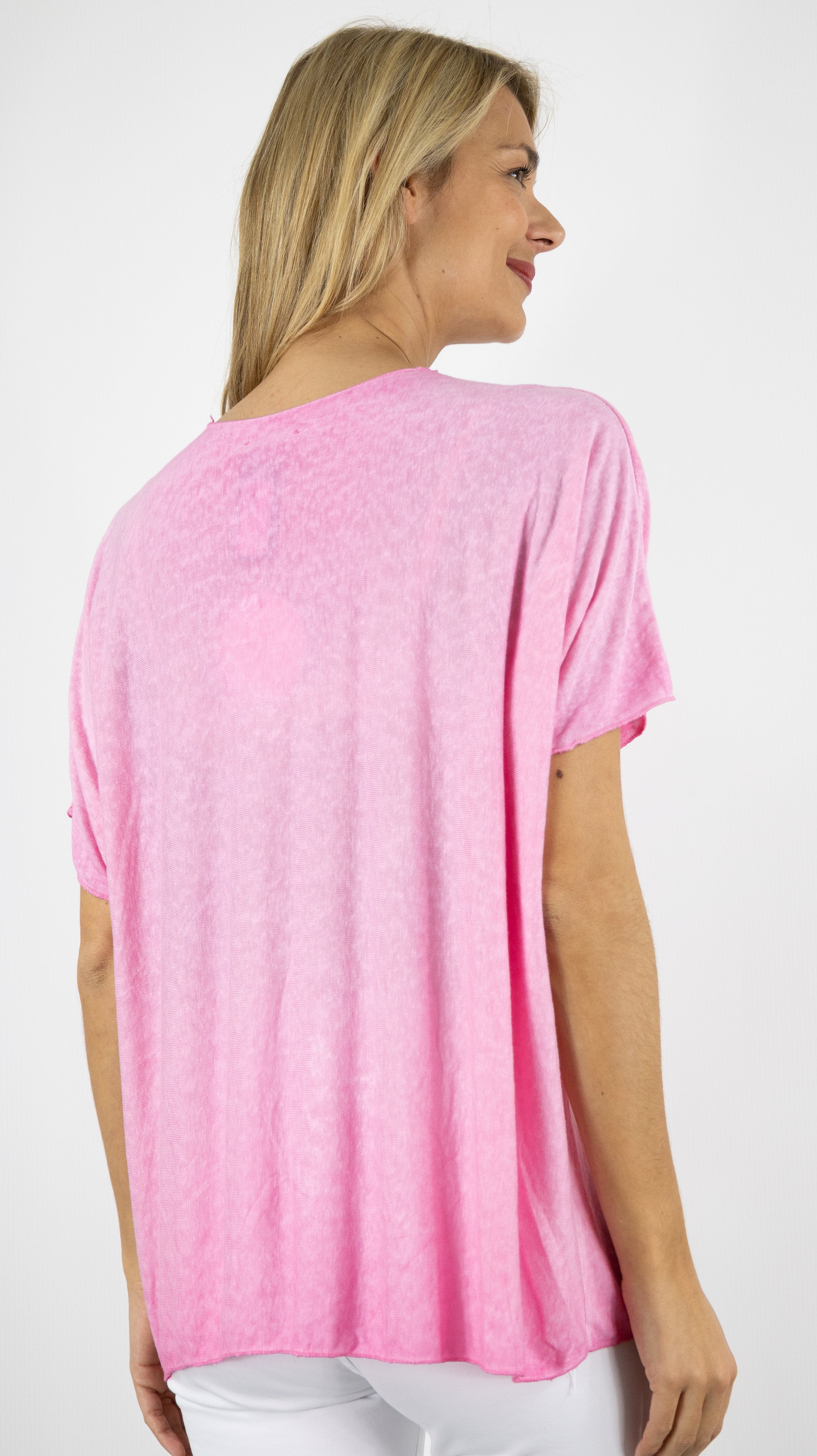 TEE SHIRT AMPLE MANCHES COURTES COL V ANDROMEDE 652224#color_rose