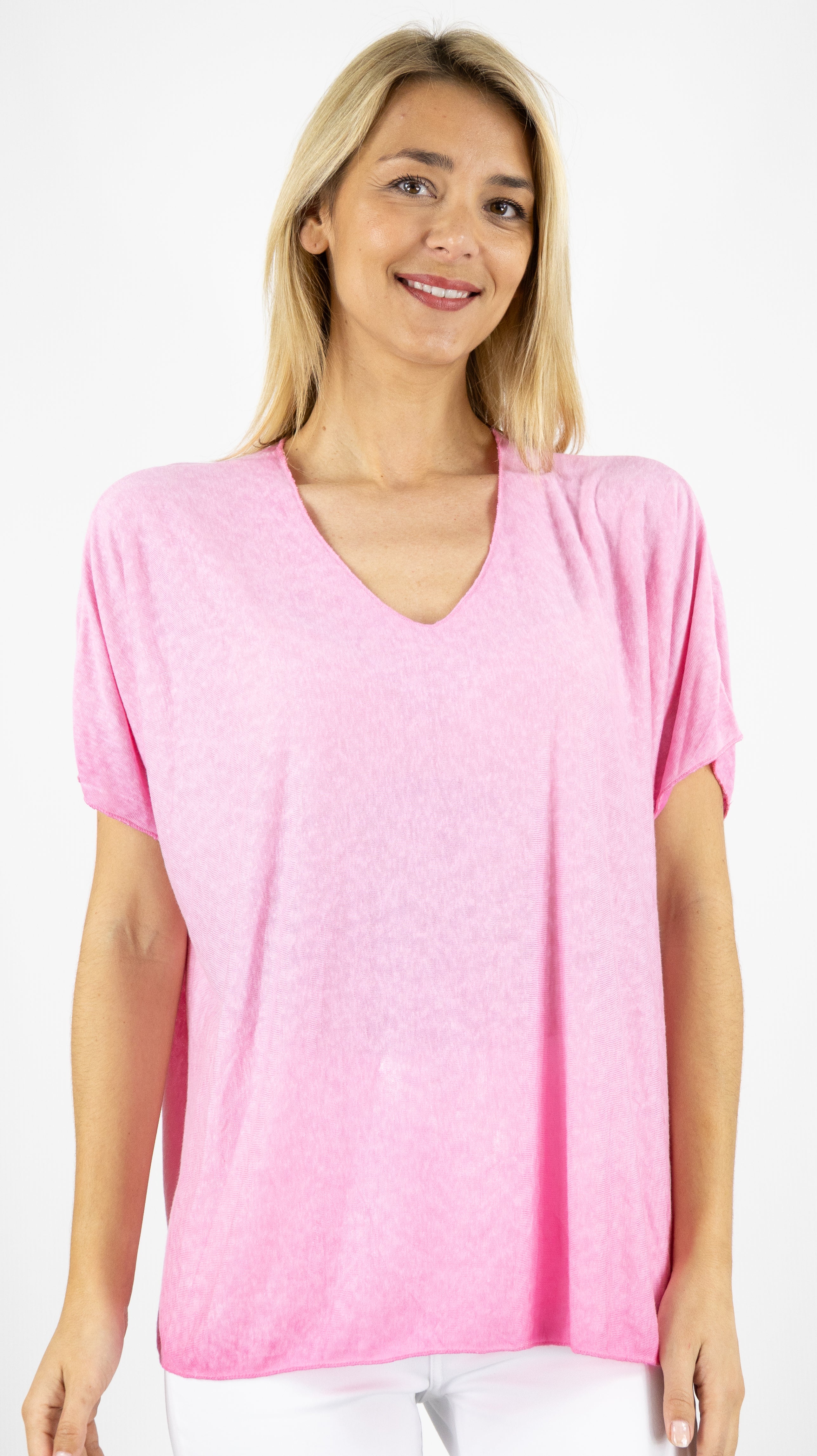 TEE SHIRT AMPLE MANCHES COURTES COL V ANDROMEDE 652224#color_rose
