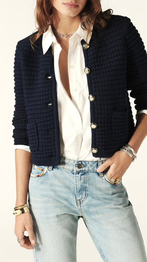 GILET COURT MAILLE CARDIGAN GASPARD BASH#COLOR_MARINE