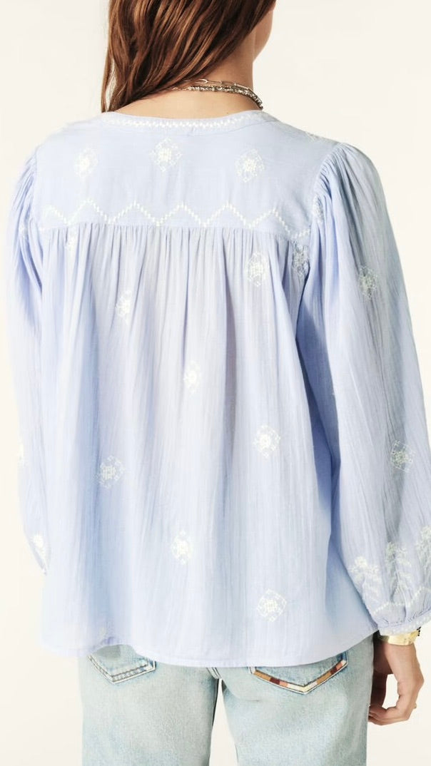 BLOUSE BRODEE EN VOILE DE COTON BASH DUHA#COLOR_CIEL