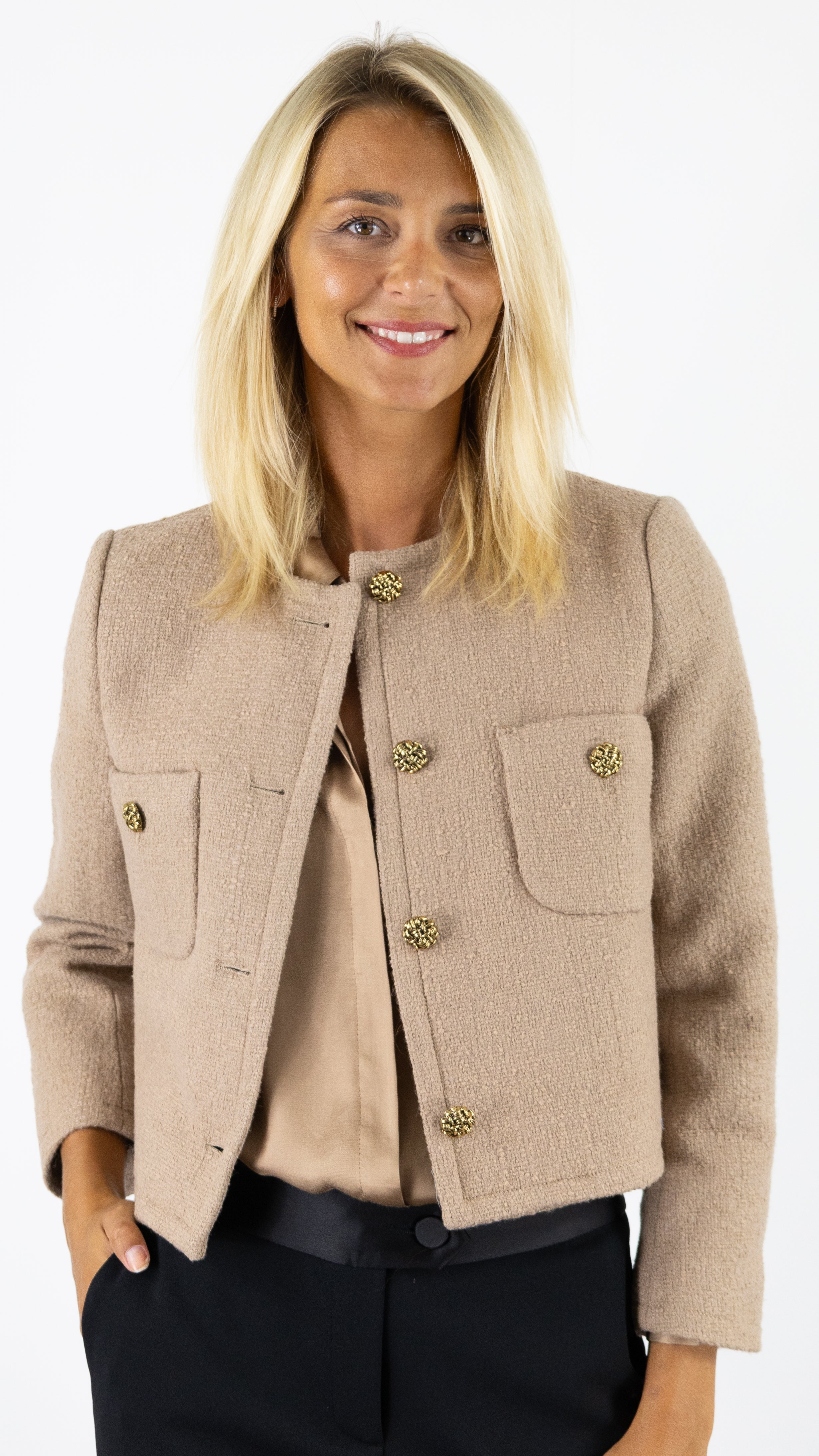 VESTE COURTE BOUCLETTE VESTE BASH MEREDITH#COLOR_CAMEL