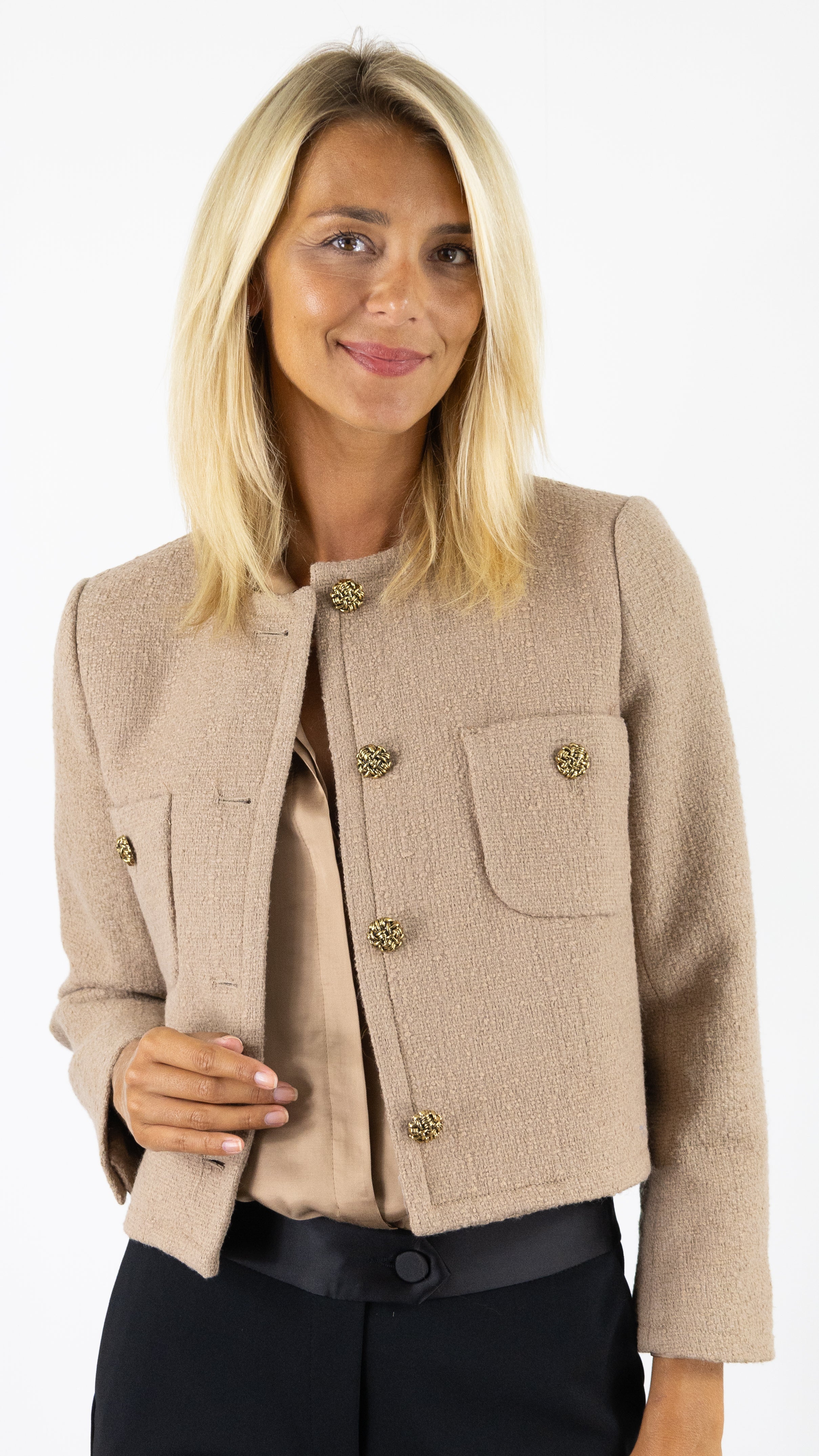 VESTE COURTE BOUCLETTE VESTE BASH MEREDITH#COLOR_CAMEL