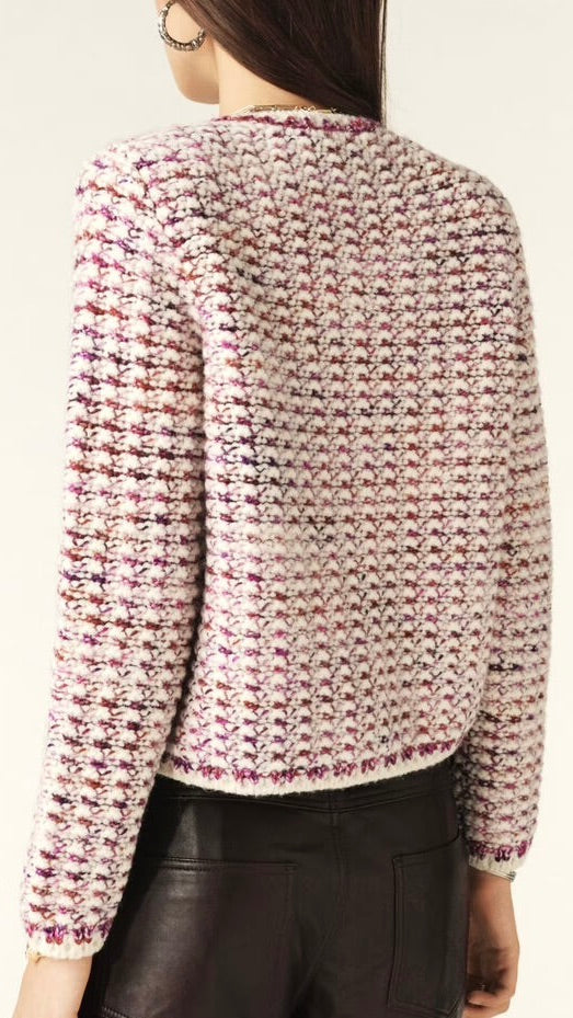 CARDIGAN EN LAINE CHINE BELONIE BASH ECRU BORDEAU