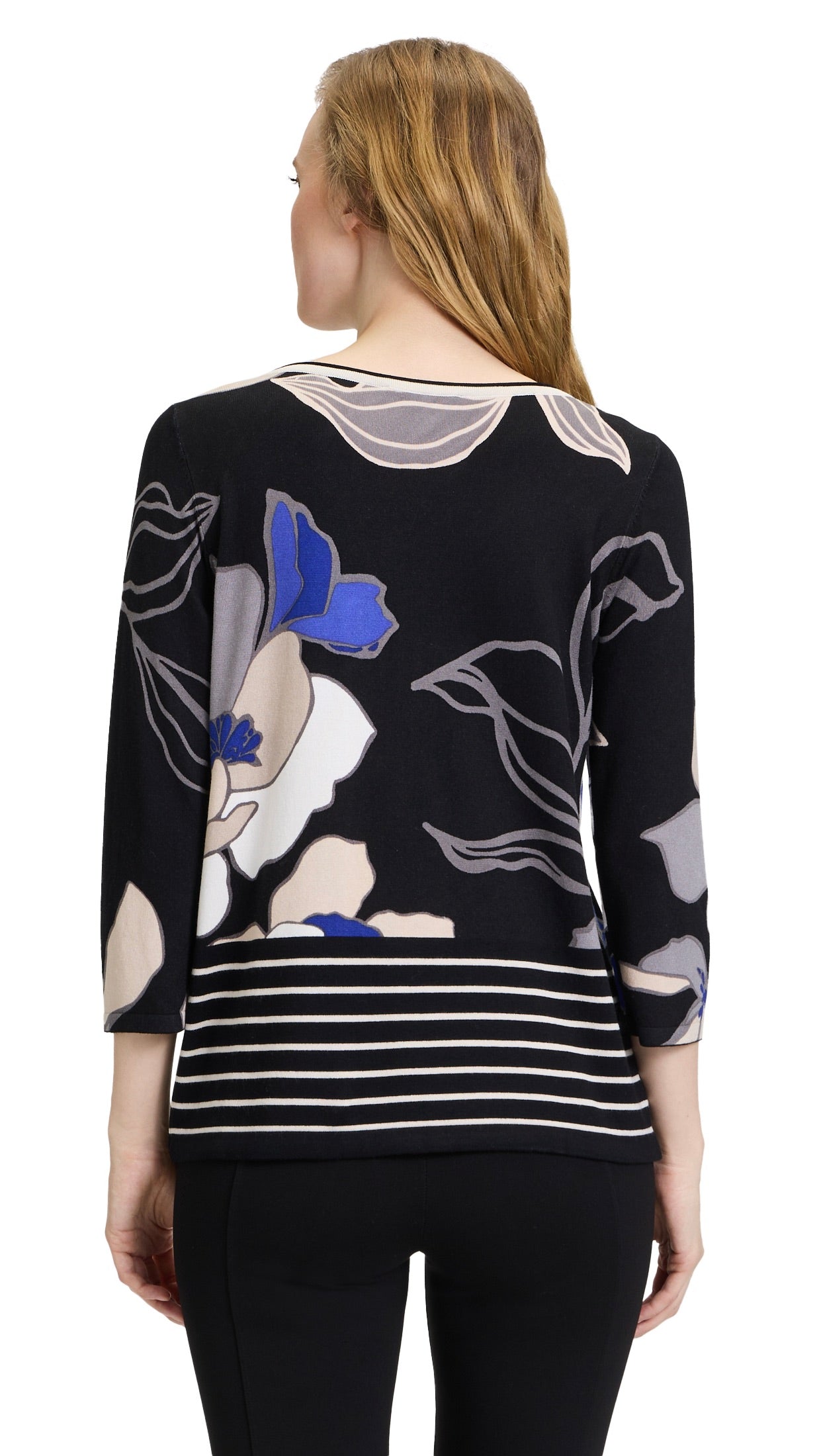 PULL IMPRIME COL BATEAU 5107 2732 BETTY BARCLAY BLEU NOIR