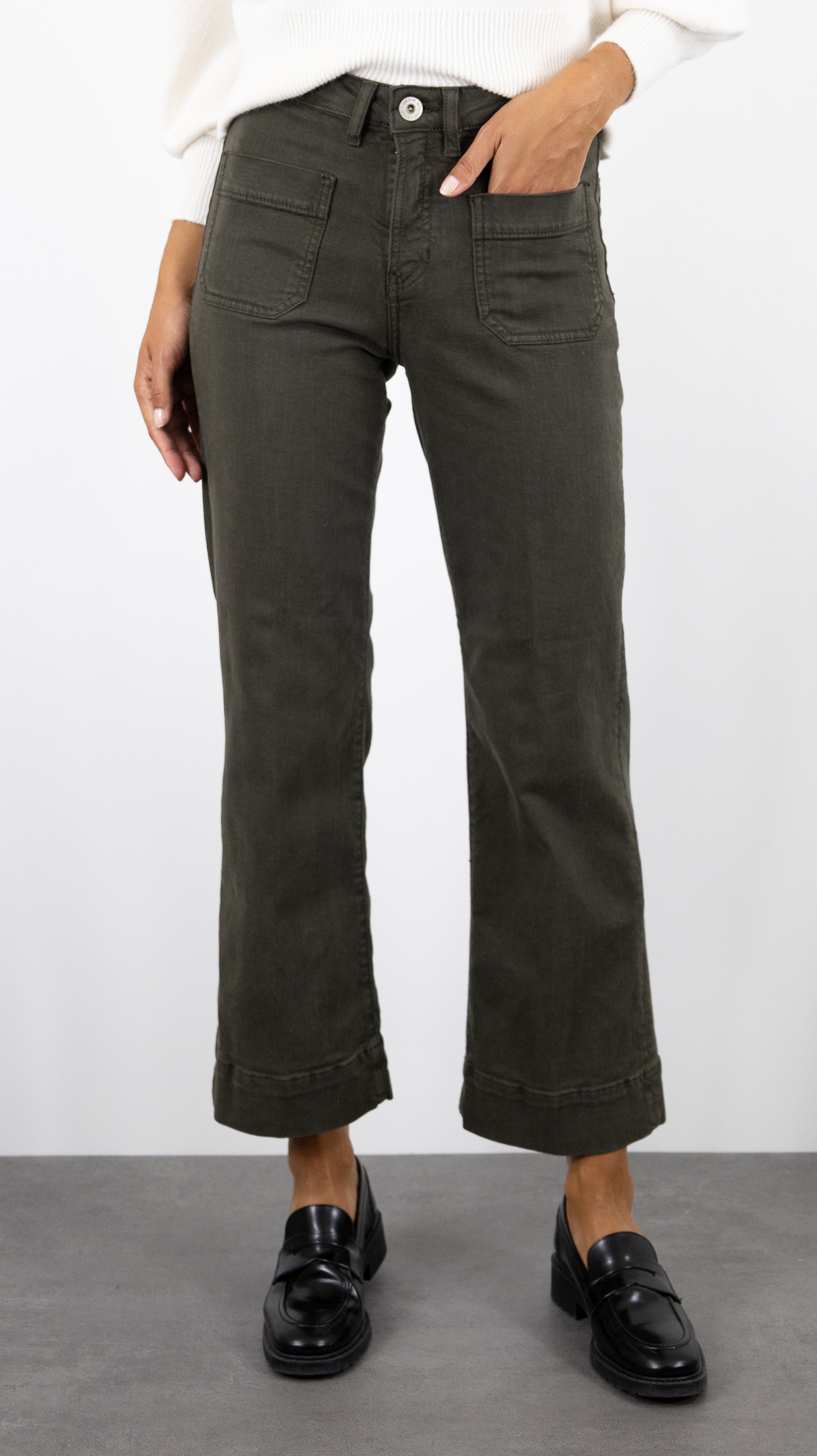 PANTALON LARGE 7/8 DENIM STUDIO BELLA SOFT DRILL#color_ARMY/KAKI