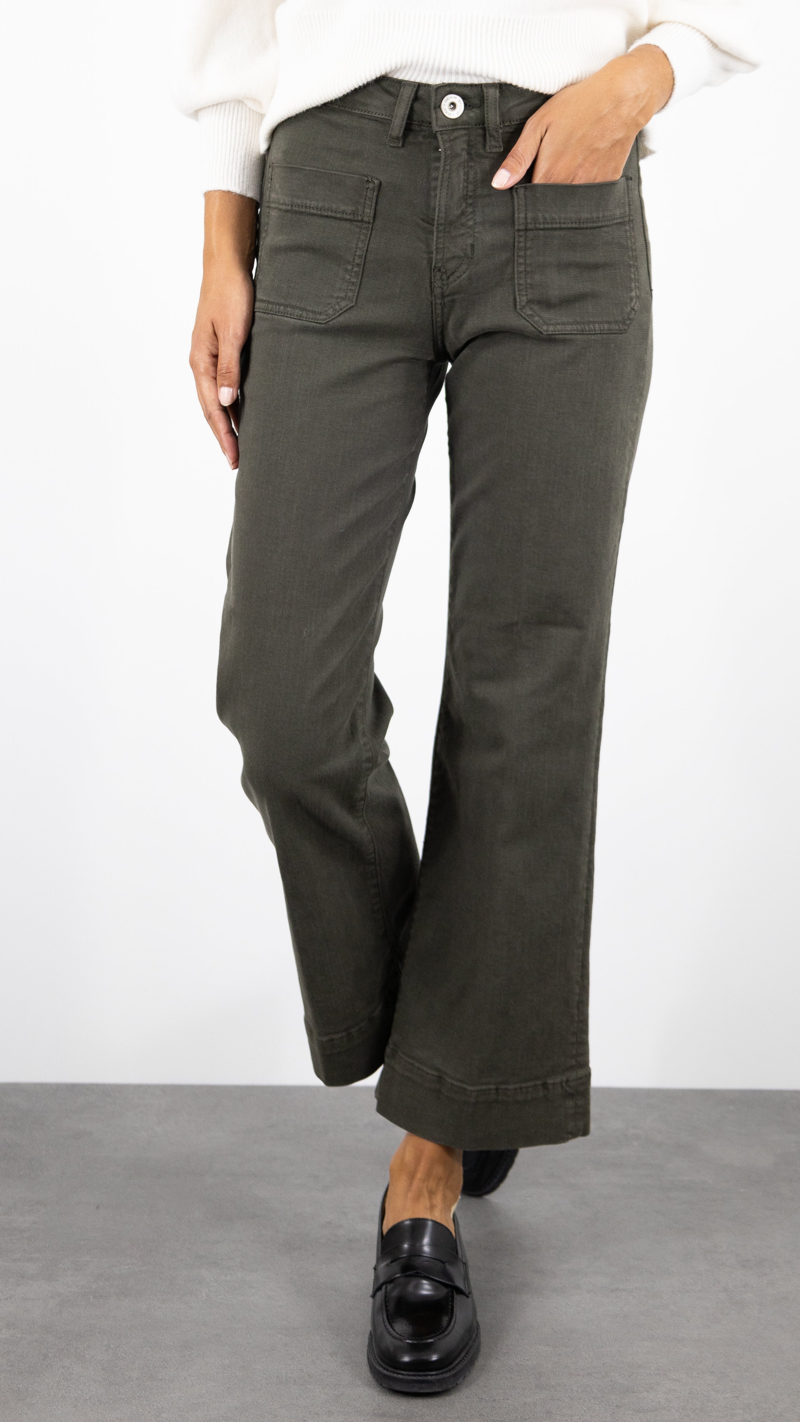 PANTALON LARGE 7/8 DENIM STUDIO BELLA SOFT DRILL#color_ARMY/KAKI