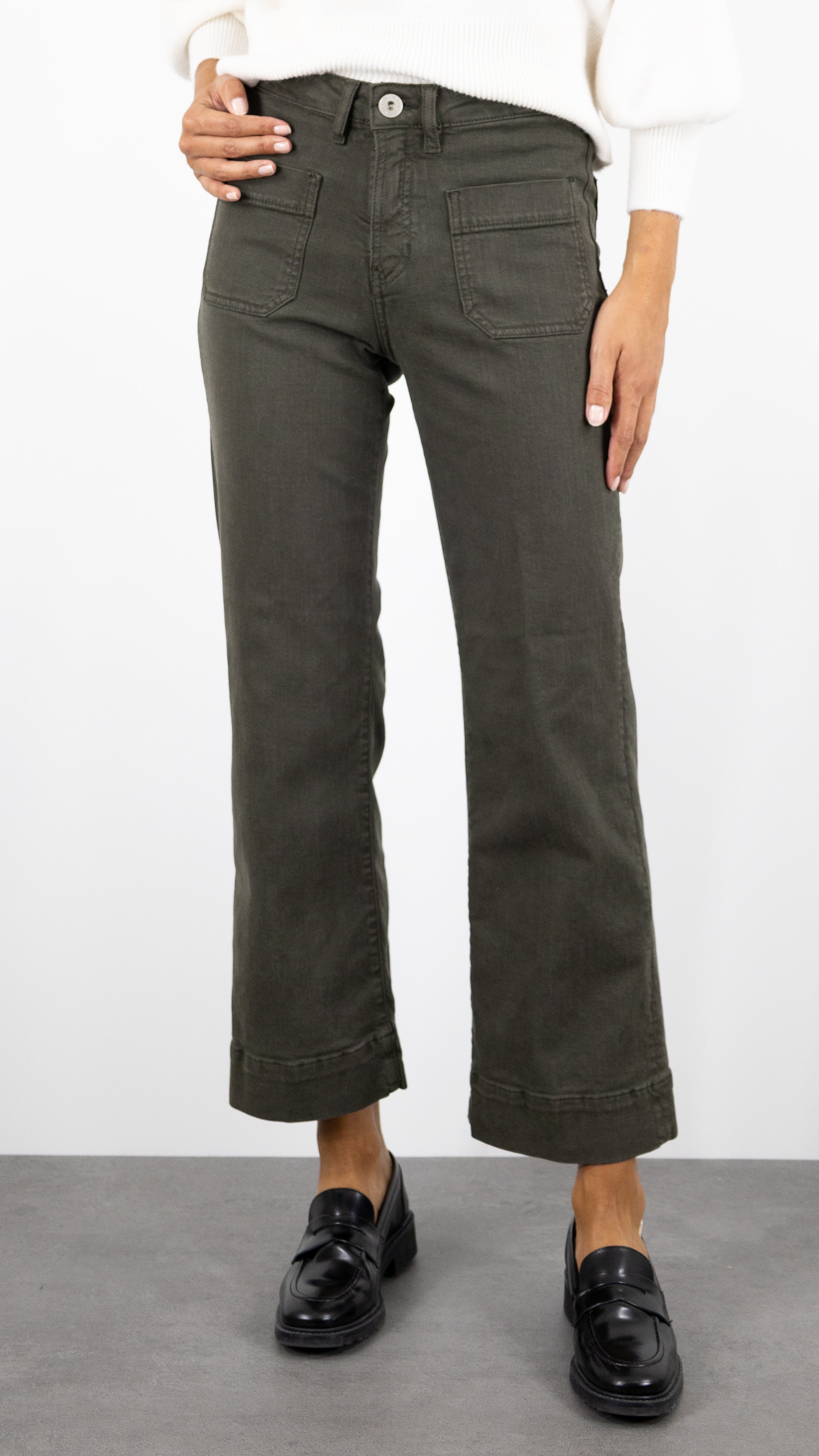 PANTALON LARGE 7/8 DENIM STUDIO BELLA SOFT DRILL#color_ARMY/KAKI