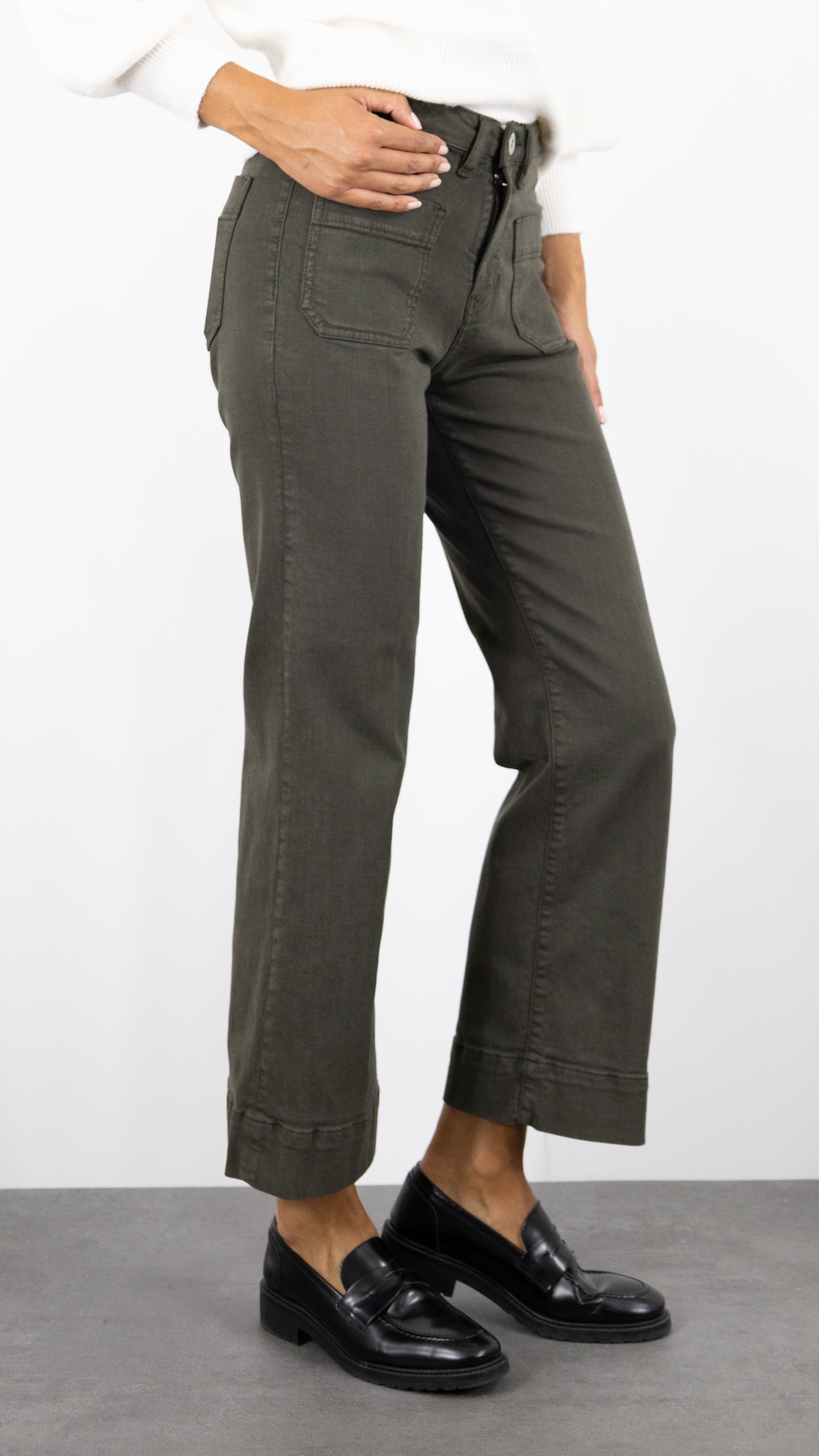 PANTALON LARGE 7/8 DENIM STUDIO BELLA SOFT DRILL#color_ARMY/KAKI