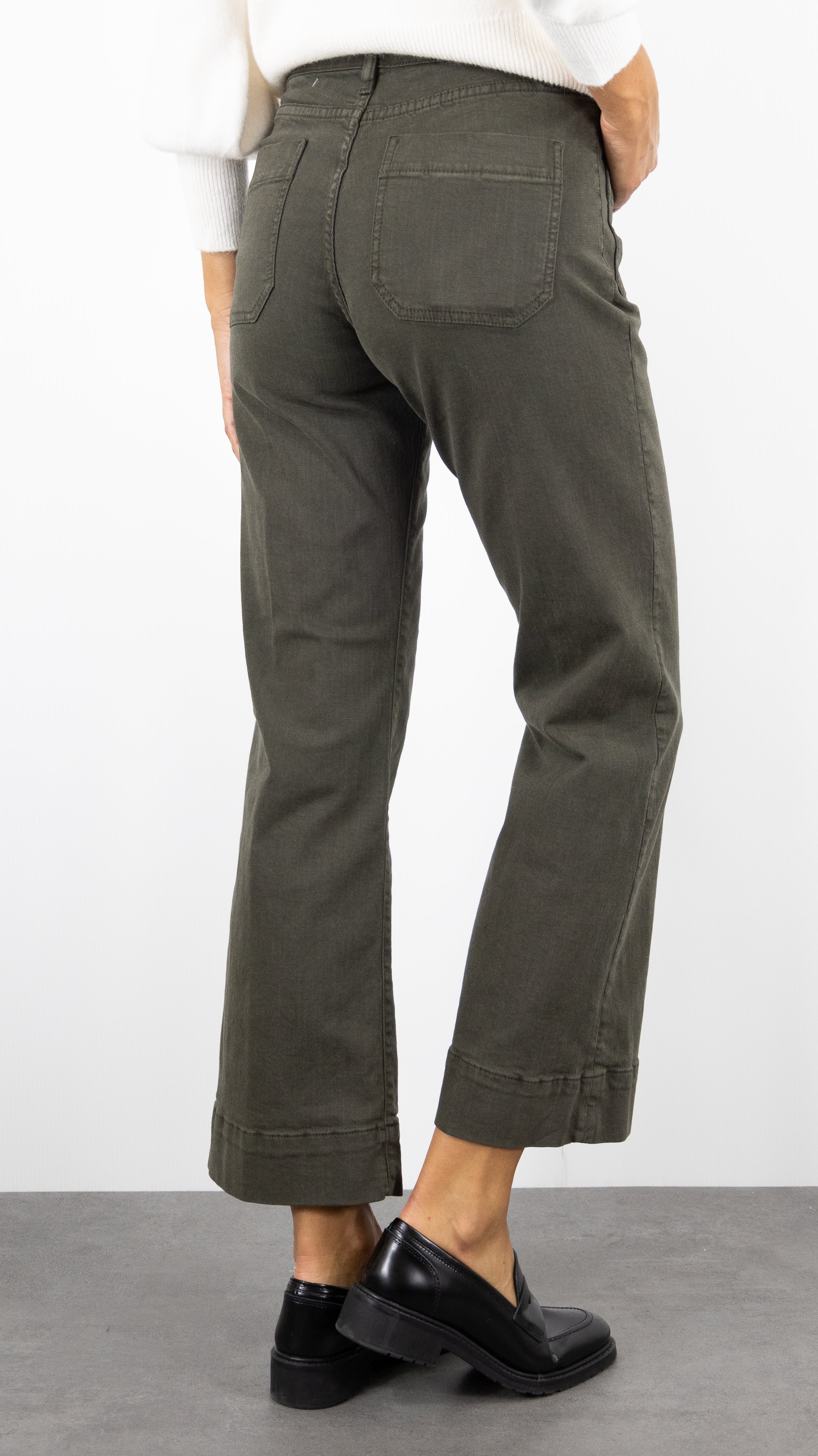 PANTALON LARGE 7/8 DENIM STUDIO BELLA SOFT DRILL#color_ARMY/KAKI