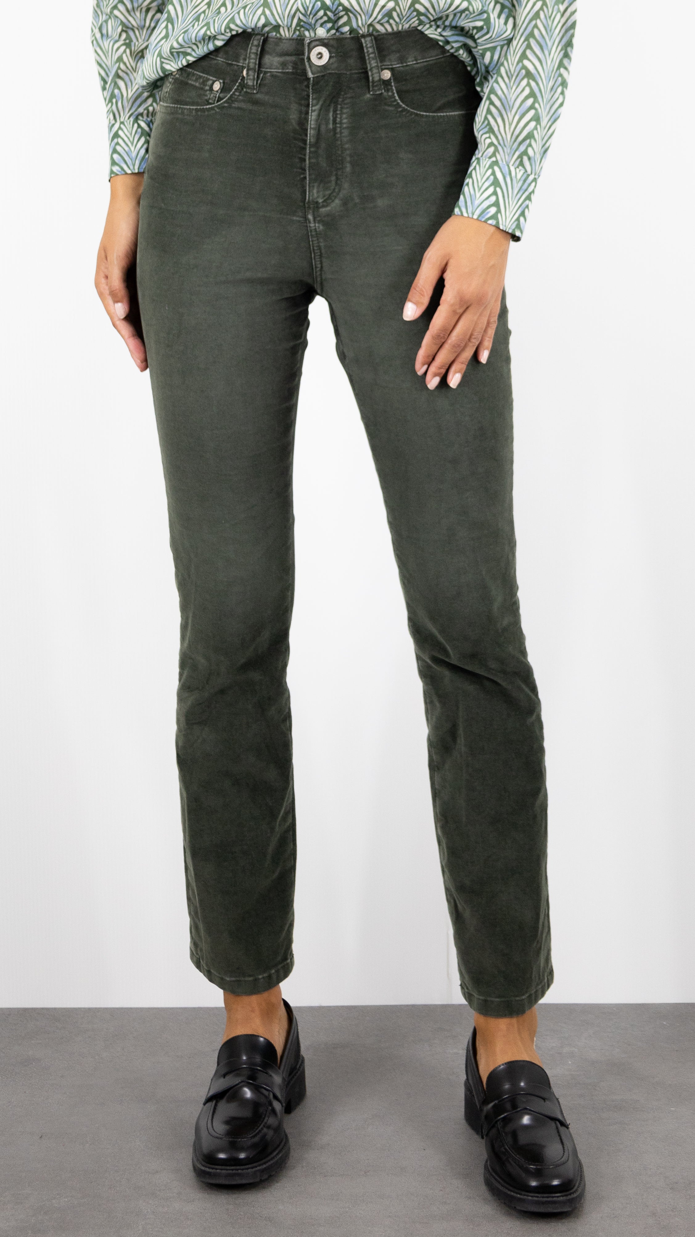 PANTALON EN VELOURS LISSE ODETTE VINTAGE DENIM STUDIO#COLOR_KAKI USED