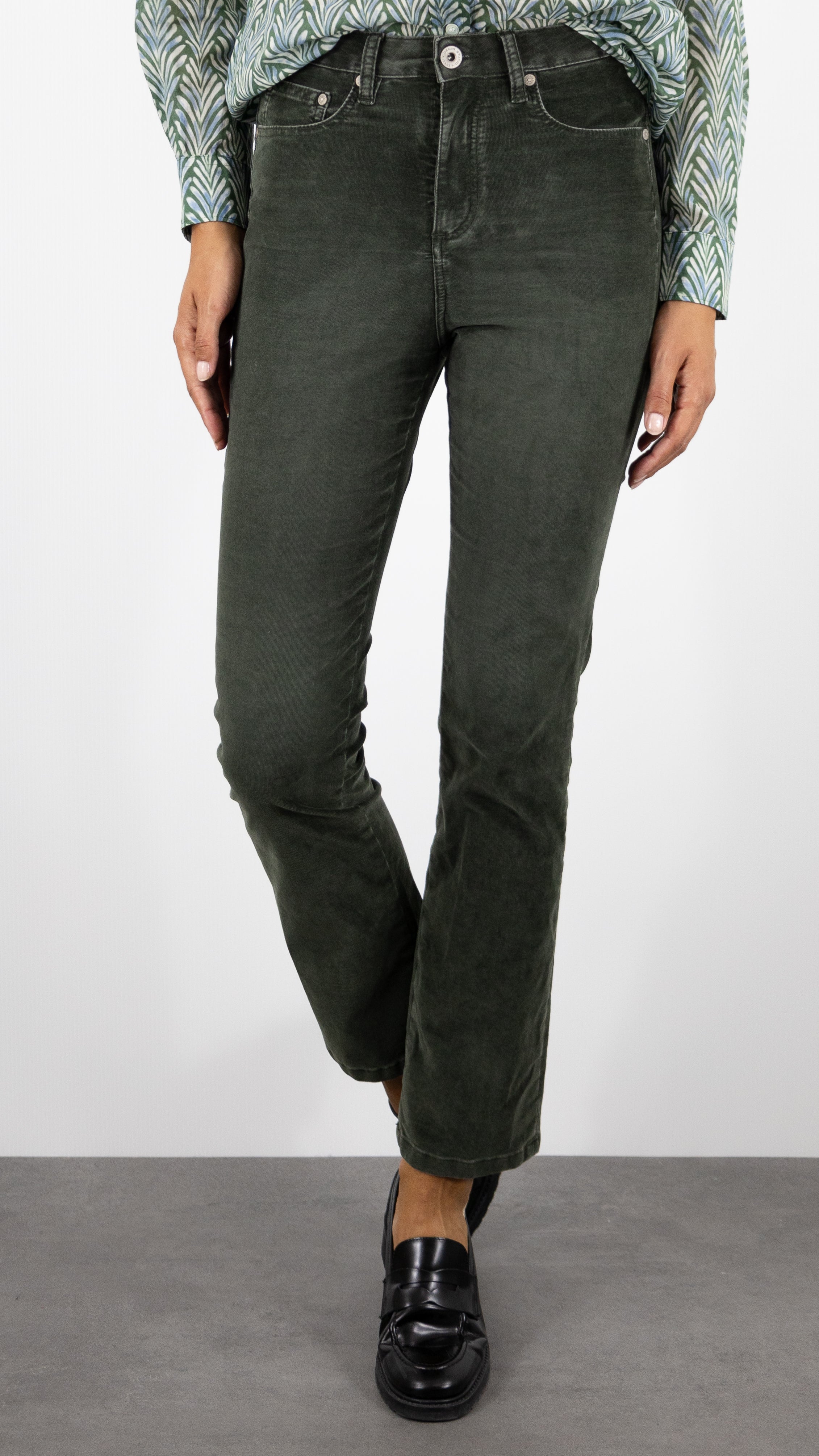 PANTALON EN VELOURS LISSE ODETTE VINTAGE DENIM STUDIO#COLOR_KAKI USED