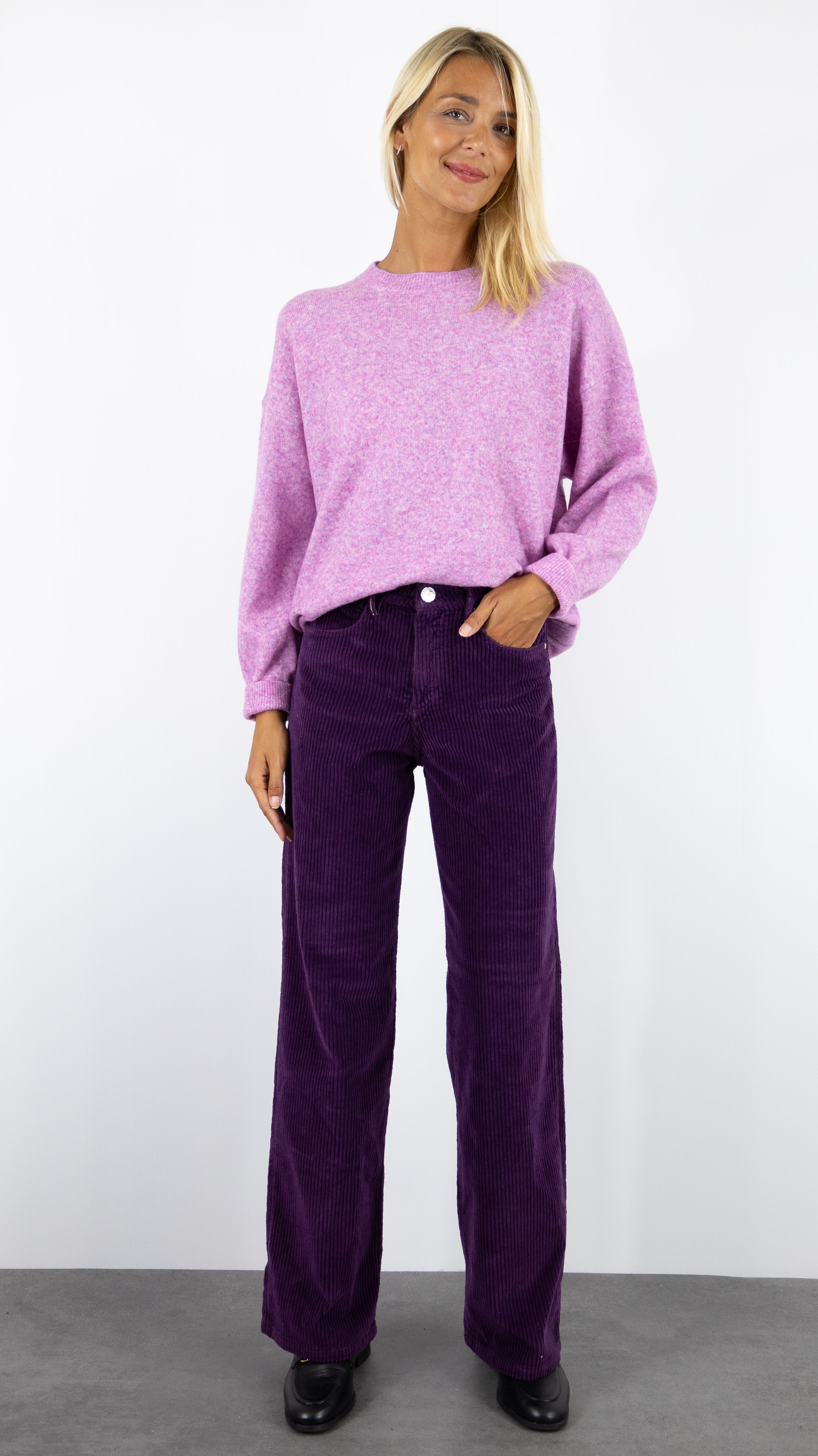 PANTALON LARGE EN VELOURS COTELE OSCAR CABLE ISLOW#COLOR_RAISIN