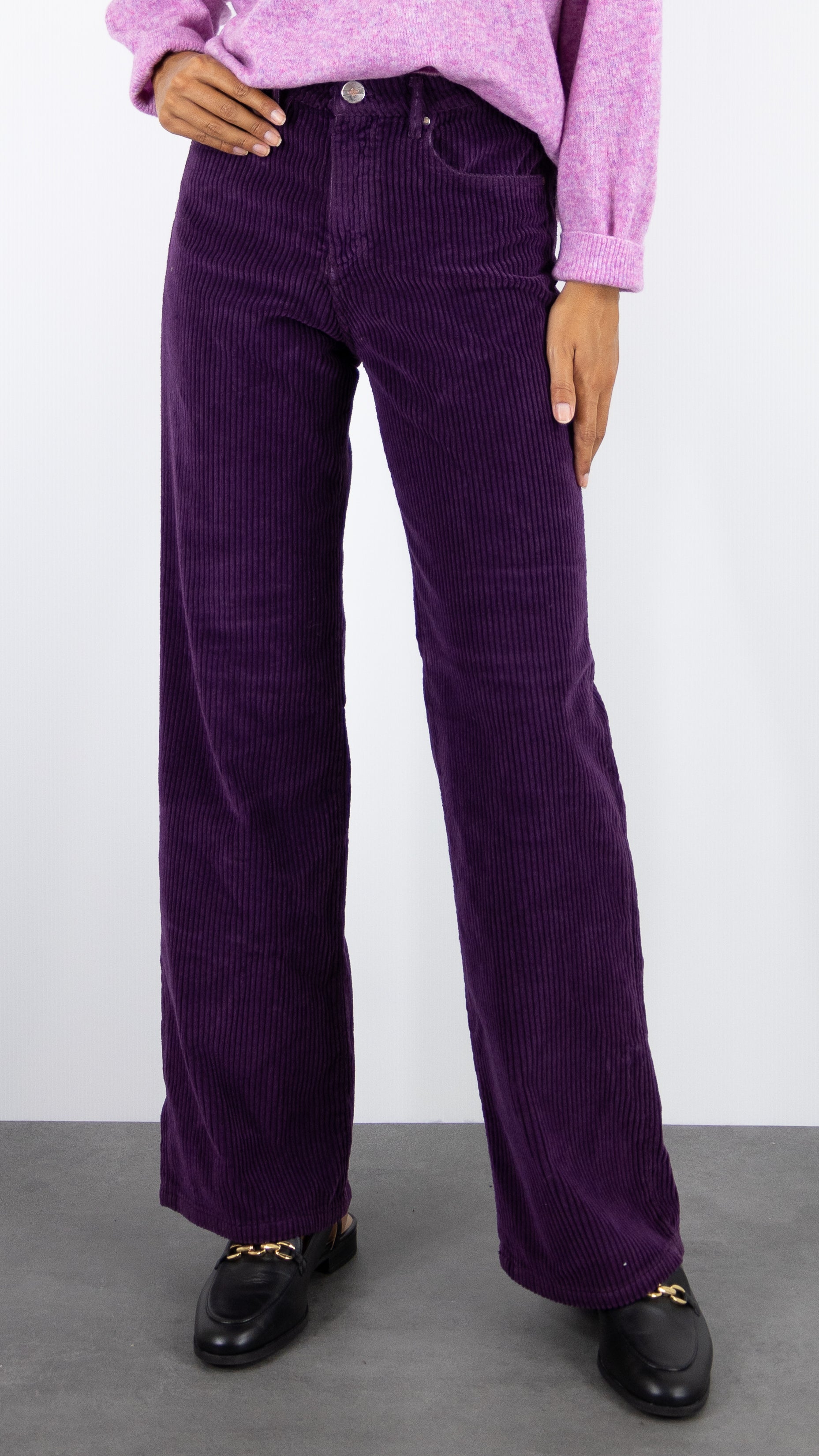 PANTALON LARGE EN VELOURS COTELE OSCAR CABLE ISLOW#COLOR_RAISIN