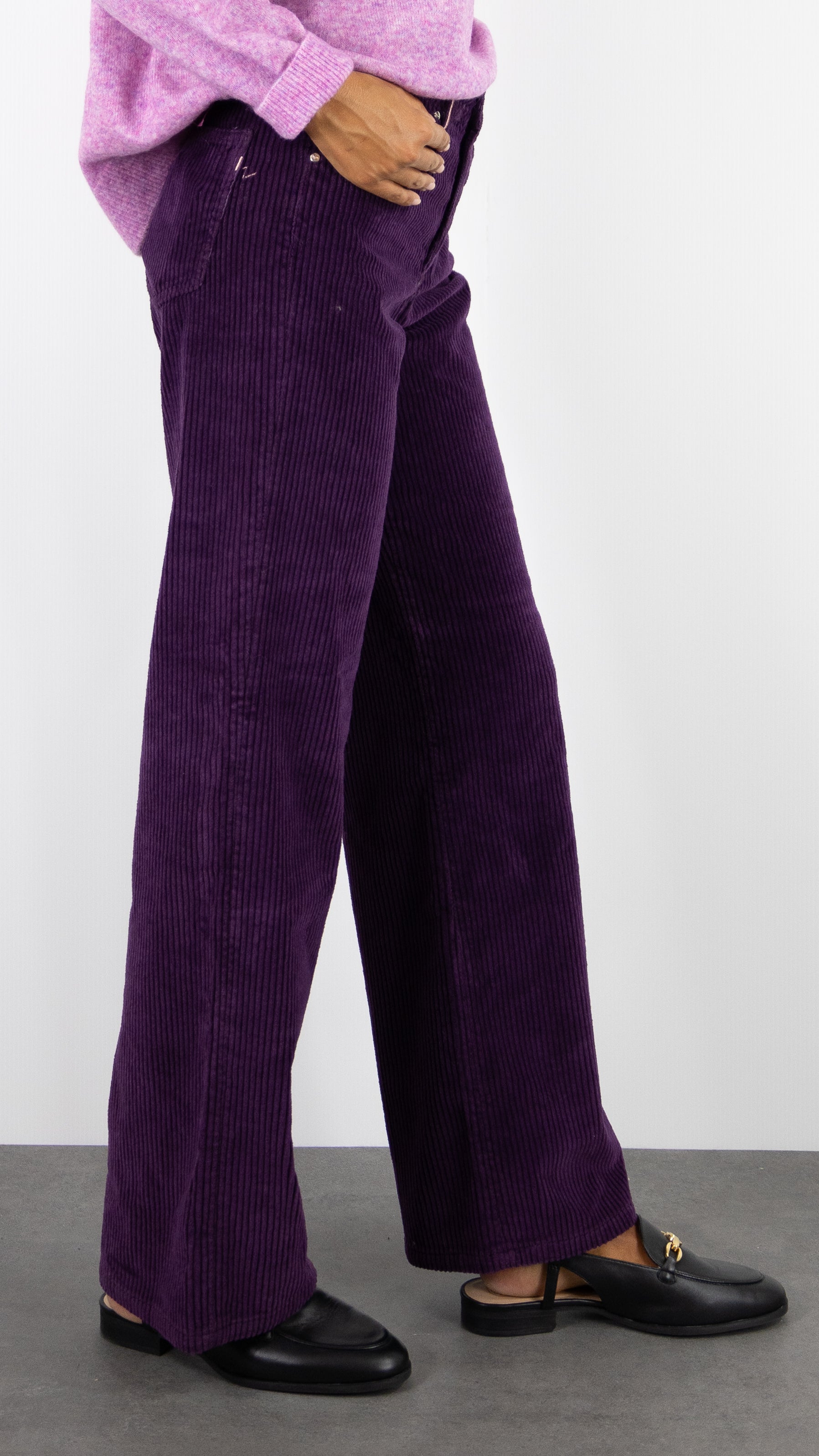 PANTALON LARGE EN VELOURS COTELE OSCAR CABLE ISLOW#COLOR_RAISIN