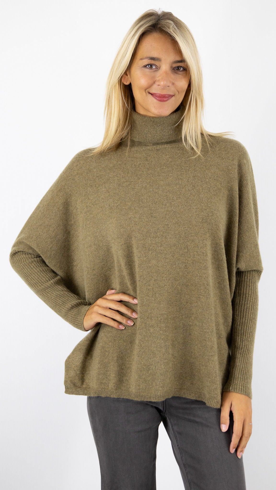 PULL EN CACHEMIRE COL ROULE NOT SHY MARGARETH#COLOR_MOSS/KAKI