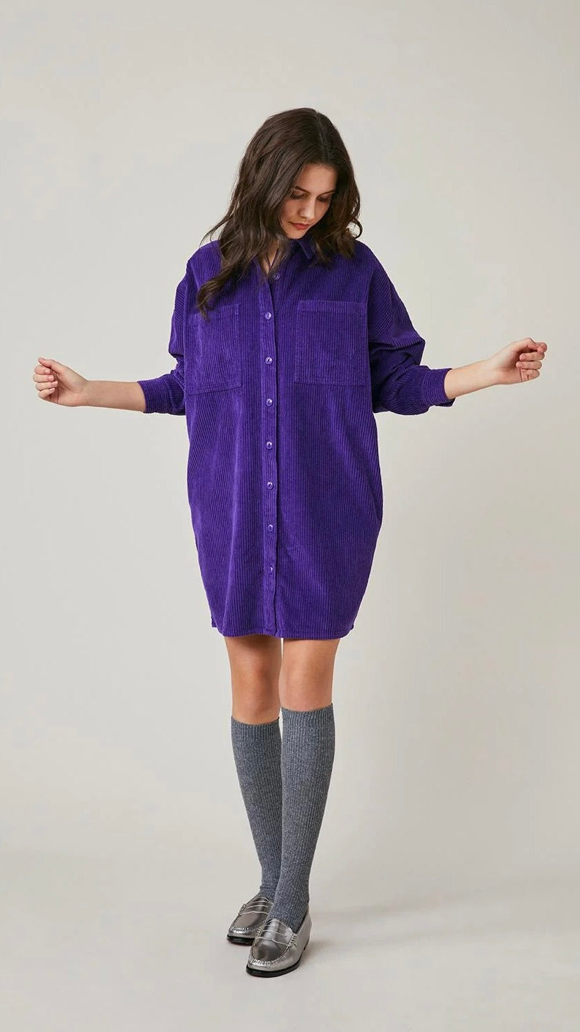 ROBE CHEMISE EN VELOURS COTELE HARRIS WILSON FRANE VIOLET