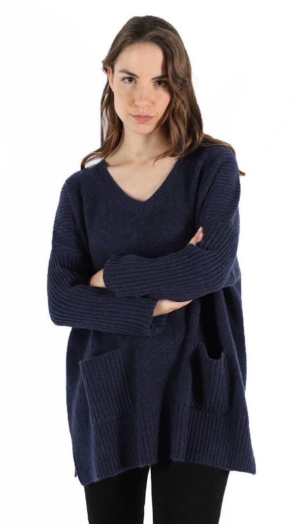 PULL V EN CACHEMIRE JARDIN PRIVE PU1699#COLOR_C198/ARDOISE