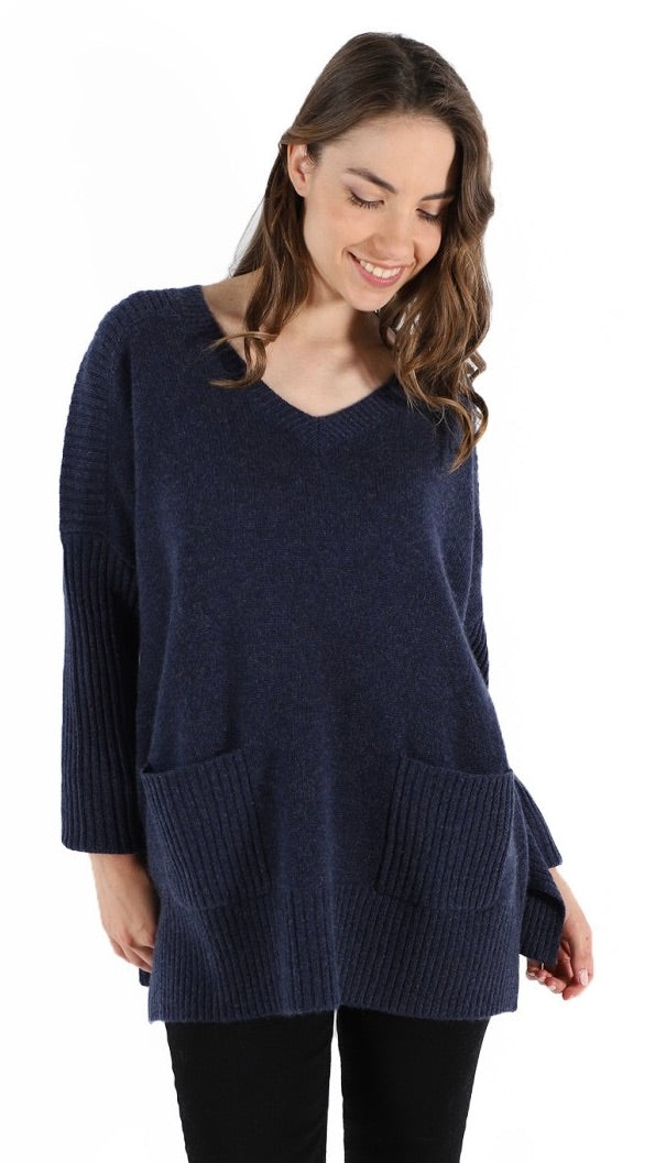 PULL V EN CACHEMIRE JARDIN PRIVE PU1699#COLOR_C198/ARDOISE