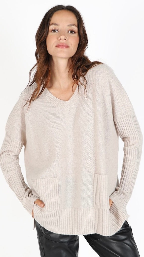 PULL V EN CACHEMIRE JARDIN PRIVE PU1699#COLOR_C173/CREME