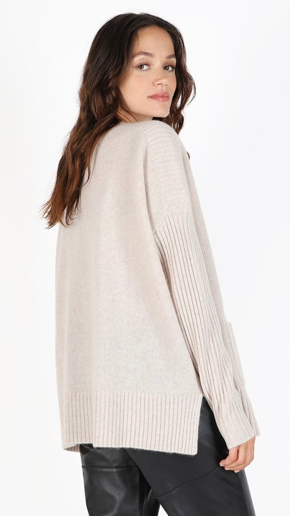 PULL V EN CACHEMIRE JARDIN PRIVE PU1699#COLOR_C173/CREME