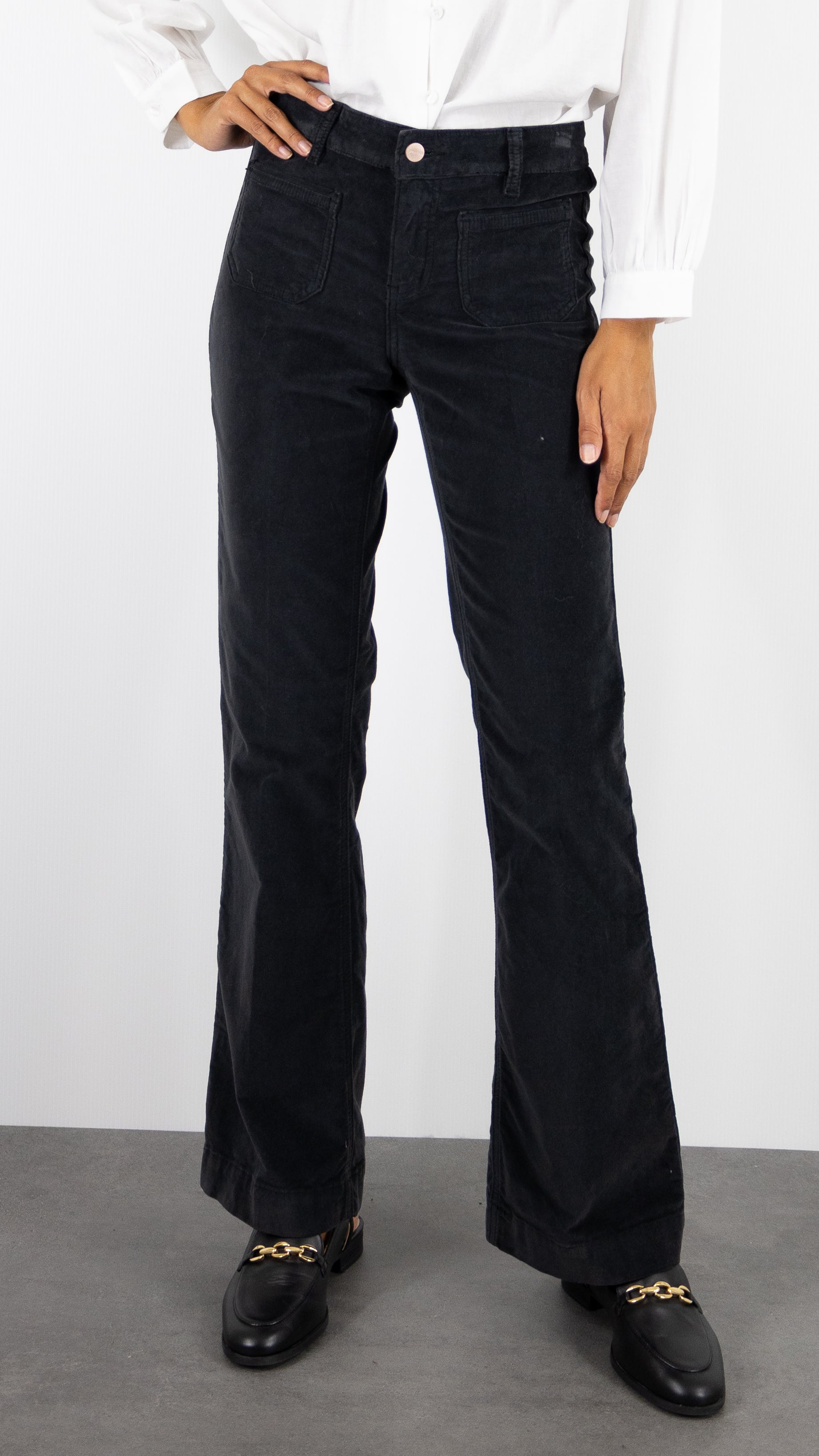 JEANS FLARE DOUBLE CEINTURE JANE BLUE BASTILLE NEWCASTLE VELVET NOIR