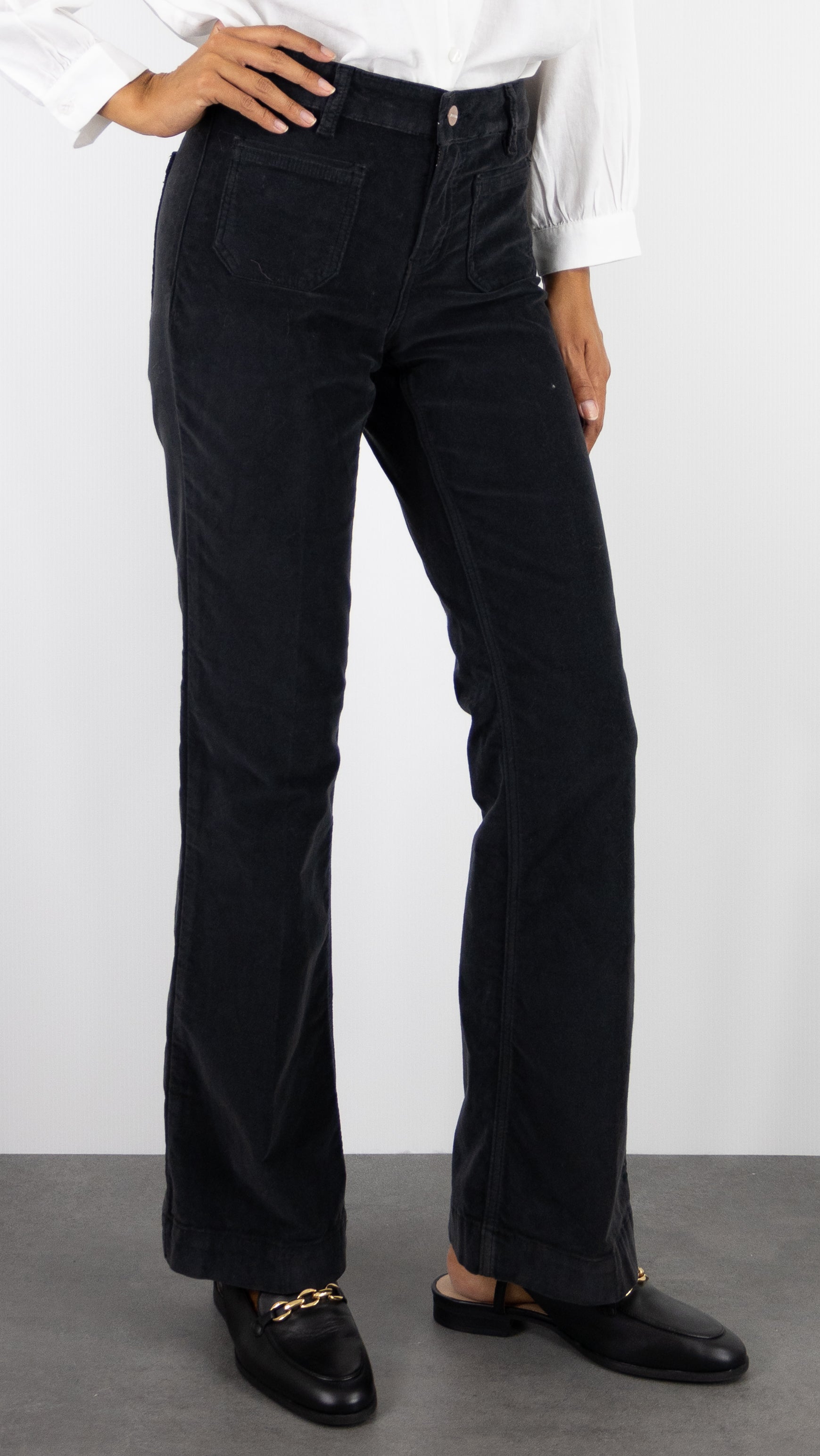 JEANS FLARE DOUBLE CEINTURE JANE BLUE BASTILLE NEWCASTLE VELVET NOIR