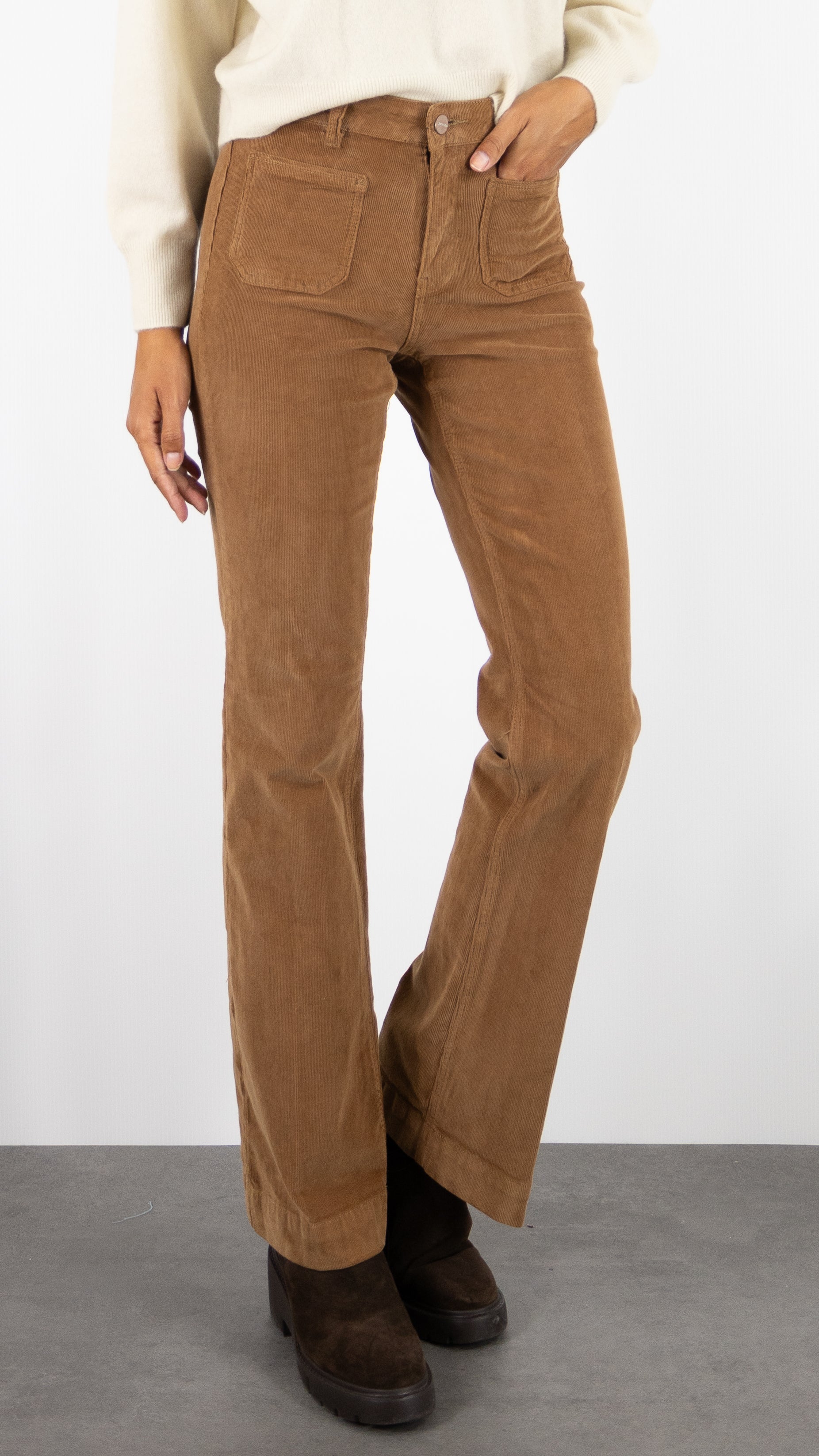 PANTALON FLARE EN VELOURS MILLERAIES TINYCORD JANE BLUE#COLOR_NOIX/CAMEL