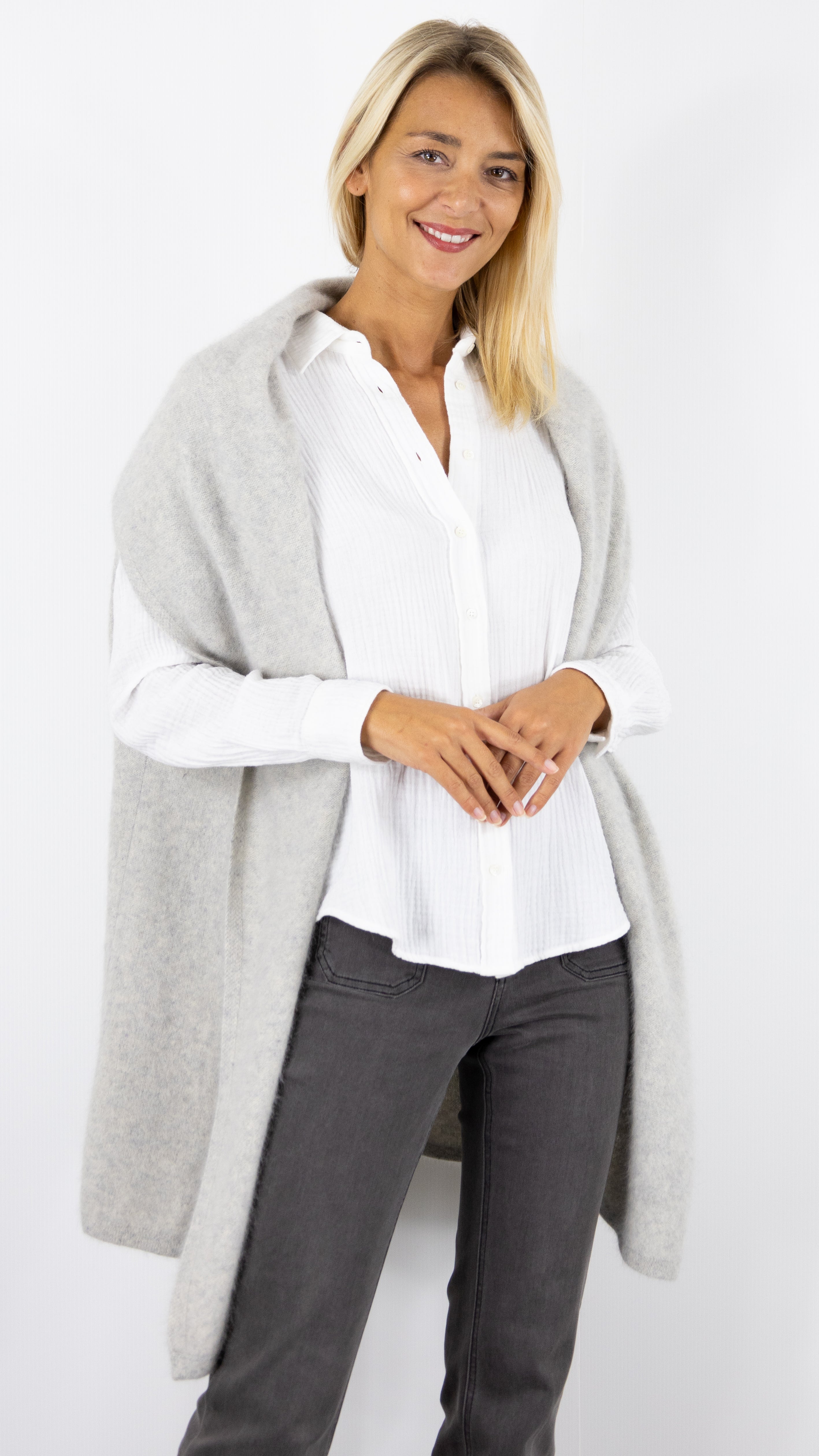 GILET SANS MANCHES COL CHALE ESTHEME WES2449HR#COLOR_1258/BRUME GRIS CLAIR