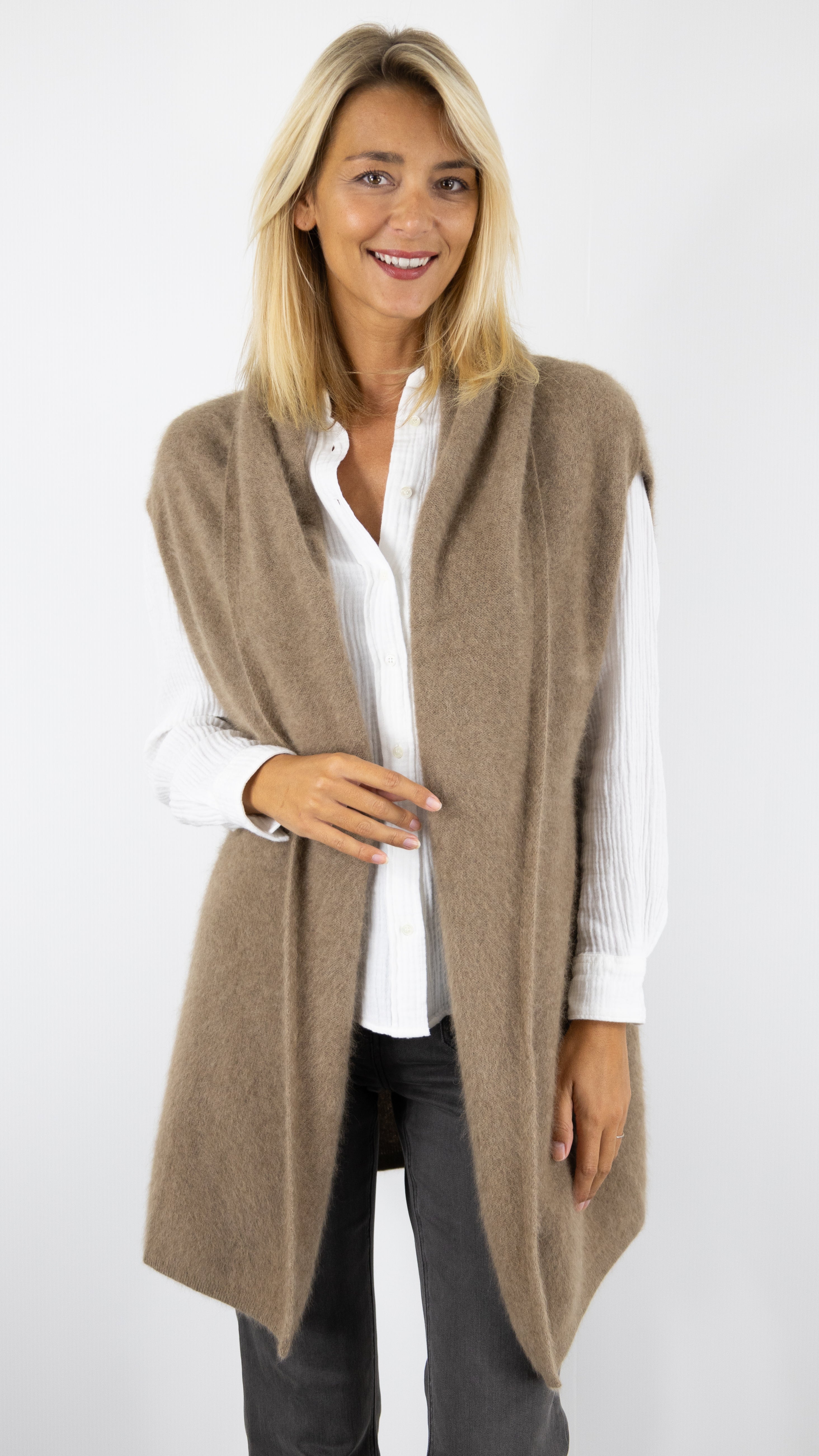 GILET SANS MANCHES COL CHALE ESTHEME WES2449HR#COLOR_1191/TAUPE