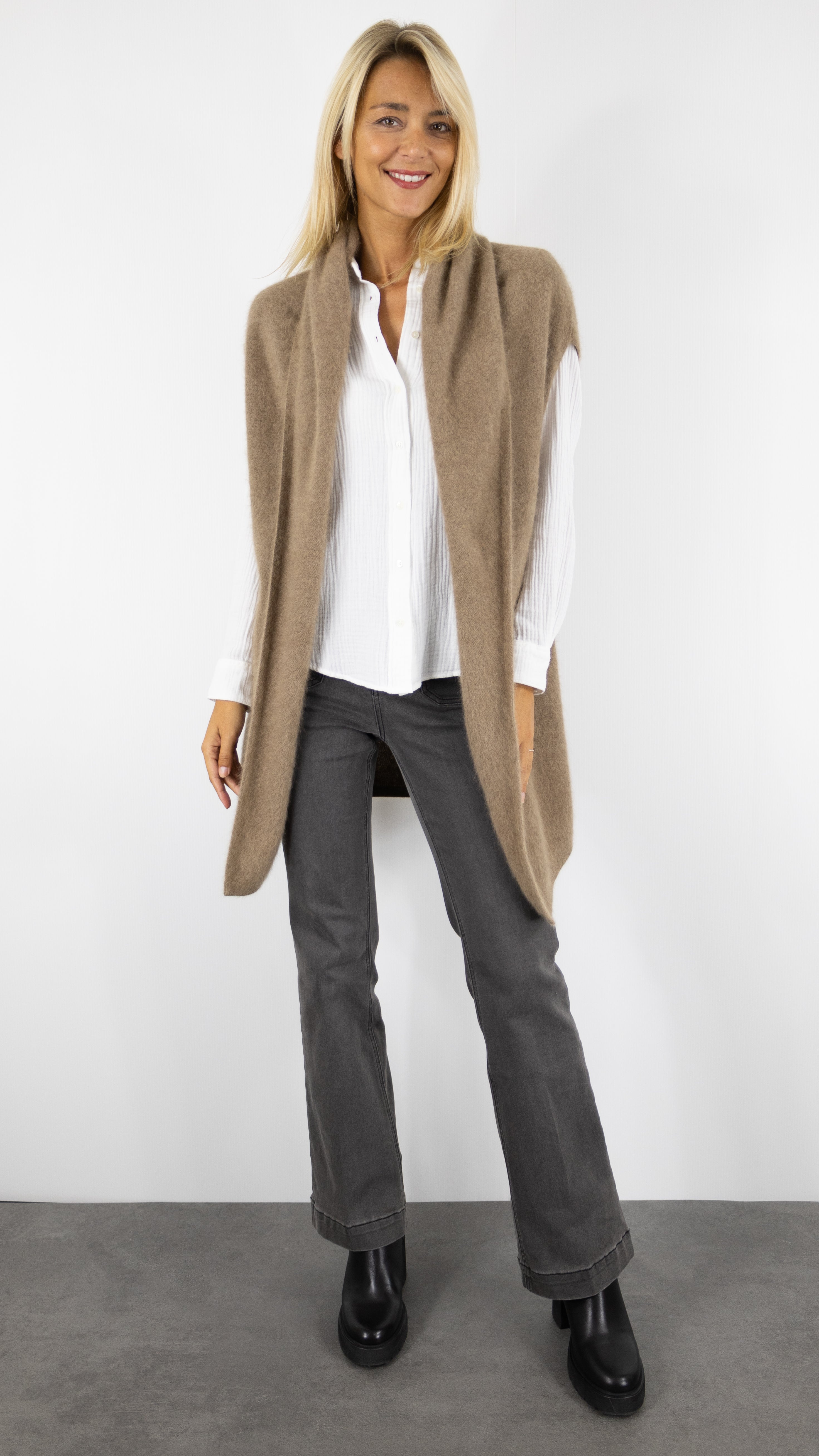 GILET SANS MANCHES COL CHALE ESTHEME WES2449HR#COLOR_1191/TAUPE