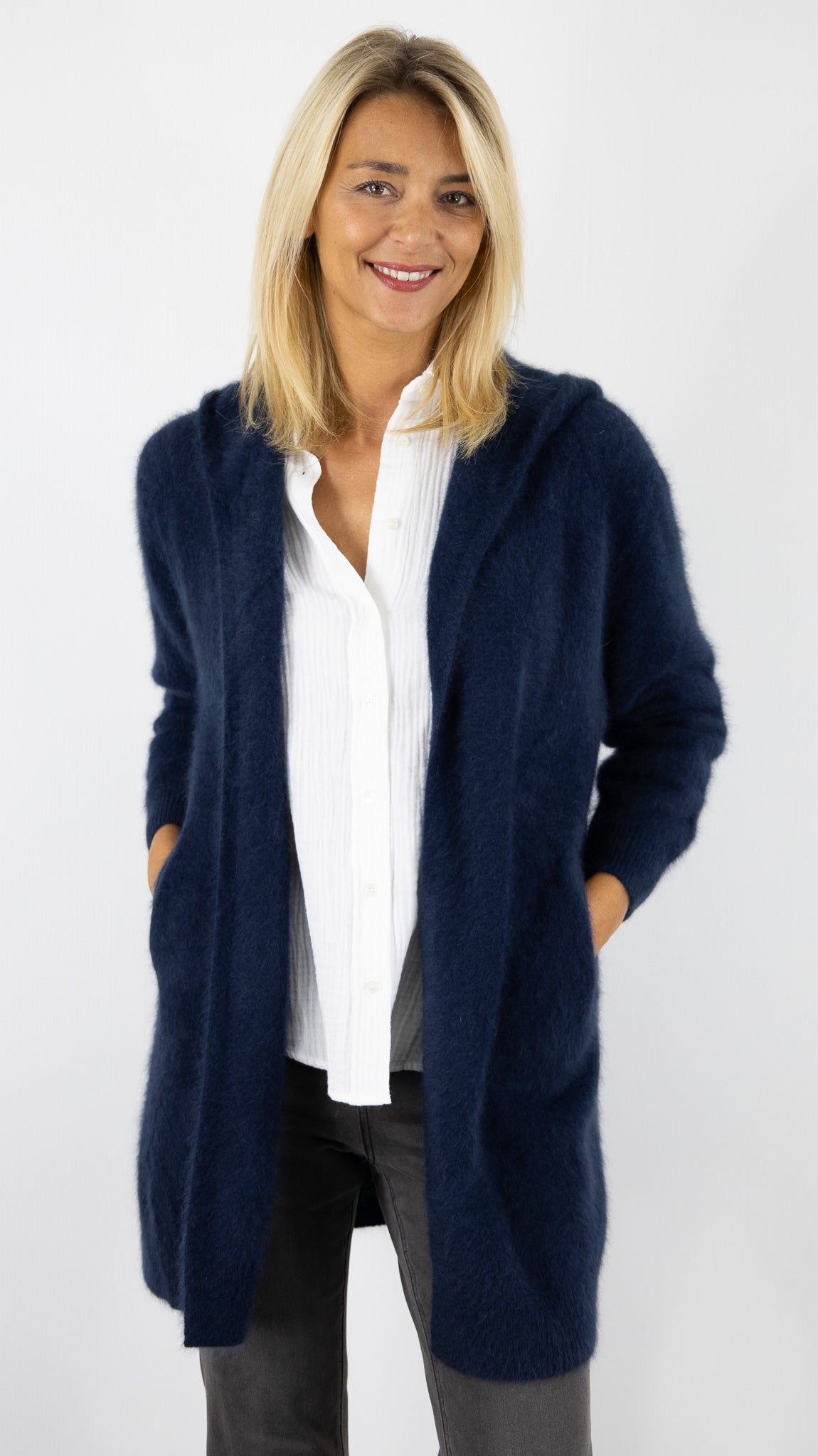 GILET LONG A CAPUCHE EN RACCON ESTHEME WES2294HR#color_1193/NAVY