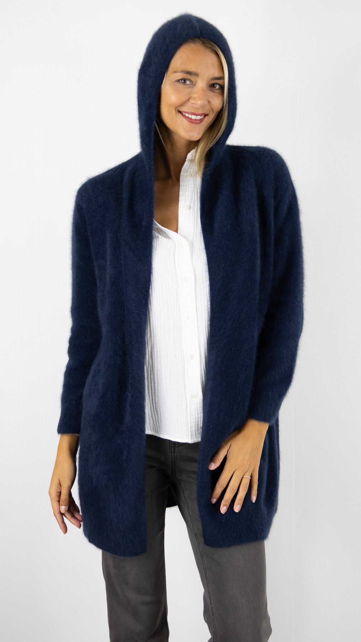 GILET LONG A CAPUCHE EN RACCON ESTHEME WES2294HR#color_1193/NAVY