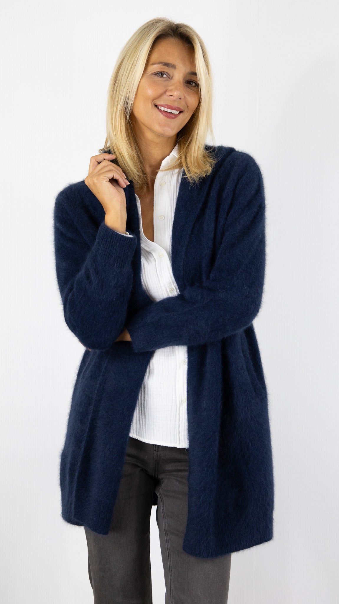 GILET LONG A CAPUCHE EN RACCON ESTHEME WES2294HR#color_1193/NAVY