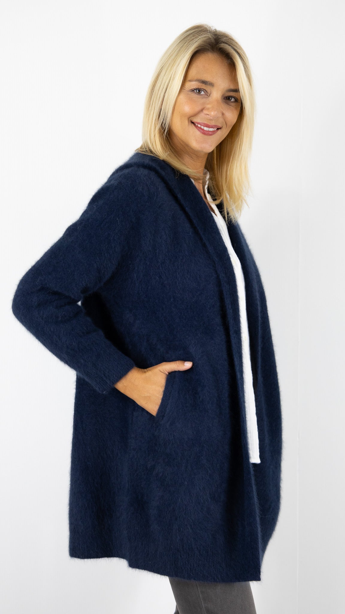 GILET LONG A CAPUCHE EN RACCON ESTHEME WES2294HR#color_1193/NAVY