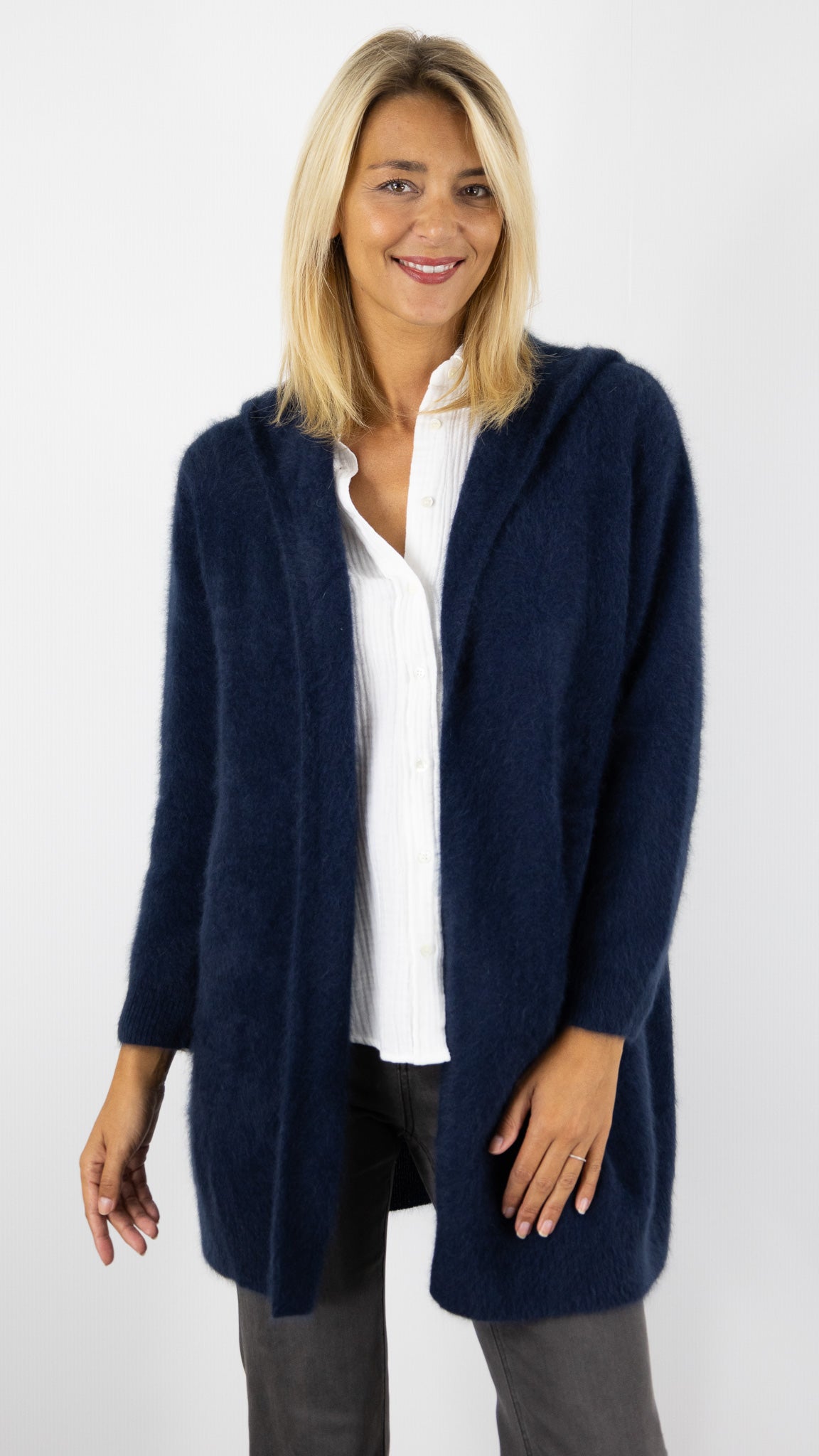 GILET LONG A CAPUCHE EN RACCON ESTHEME WES2294HR#color_1193/NAVY