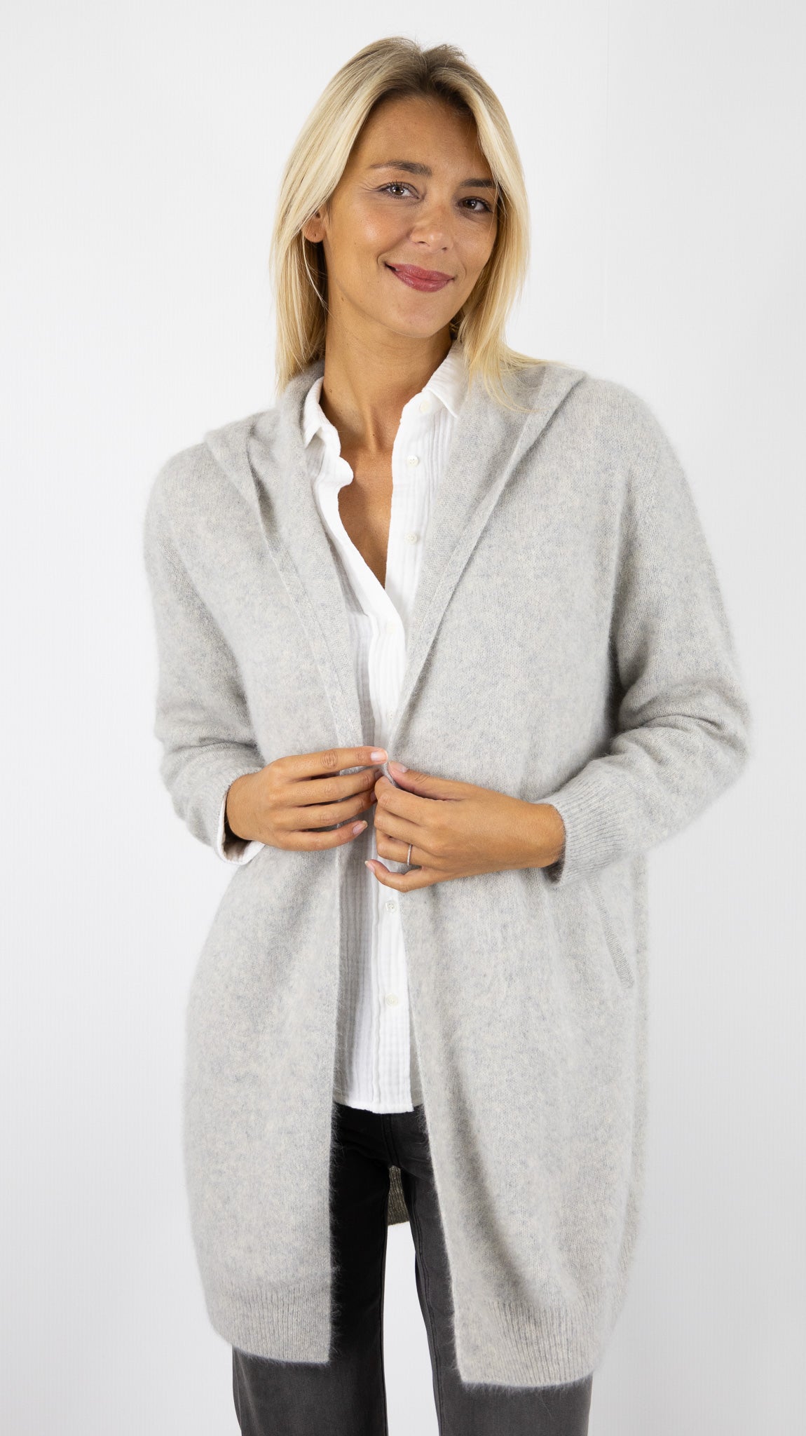 GILET LONG A CAPUCHE EN RACCON ESTHEME WES2294HR#color_1258/BRUME GRIS CLAIR