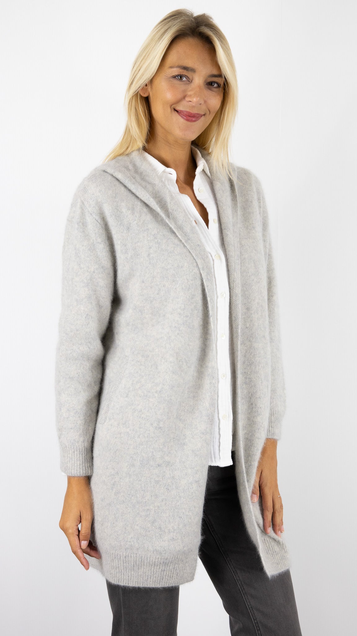 GILET LONG A CAPUCHE EN RACCON ESTHEME WES2294HR#color_1258/BRUME GRIS CLAIR