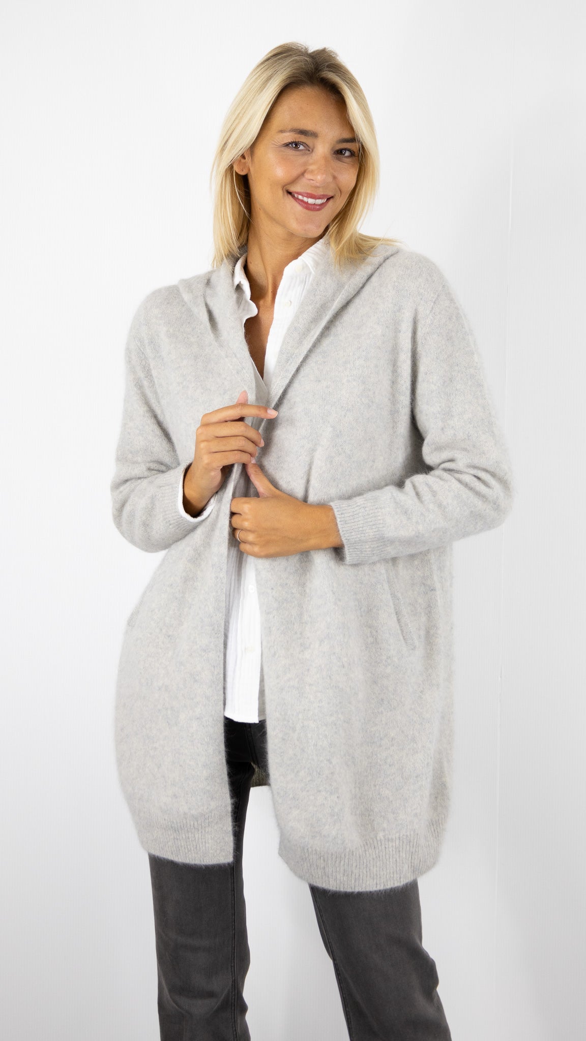 GILET LONG A CAPUCHE EN RACCON ESTHEME WES2294HR#color_1258/BRUME GRIS CLAIR